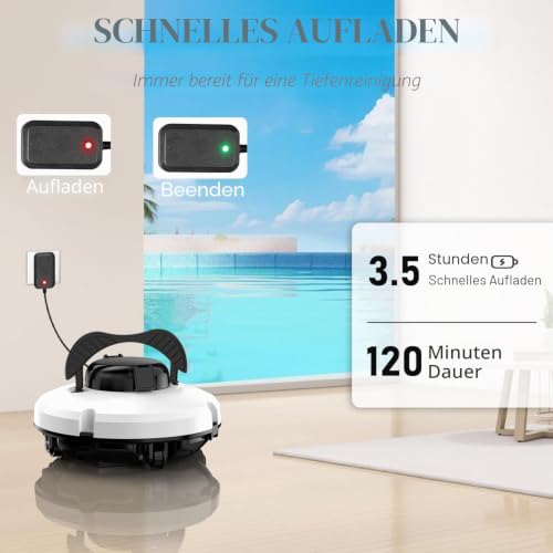 GAMPLAE (2026 Neu) Poolroboter, Kabelloser Poolsauger Akku mit 120 Min Laufzeit, Dual Motoren Poolreiniger, Selbsteinparkfunktion, Tragbar Poolroboter Akku für Flache Böden Pools bis zu 100 m² - Image 6