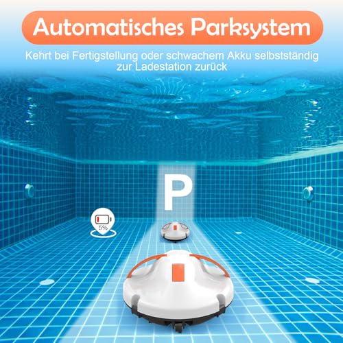 GAMPLAE (2026 Neu) Poolroboter, Kabelloser Poolsauger Akku mit 130 Min Laufzeit, Dual Motoren Poolreiniger, Selbsteinparkfunktion, Tragbar Poolroboter Akku für Flache Böden Pools bis zu 102 m² - Image 6