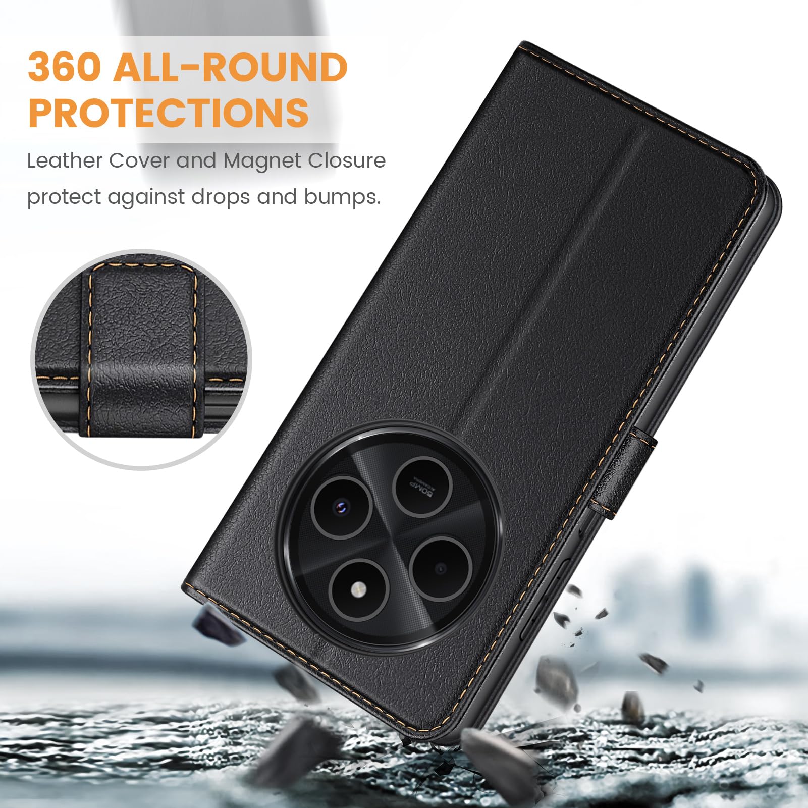 Ganbary Handyhülle für Xiaomi Redmi 14C / Poco C75 Hülle, Premium Leder Klapphülle [Kartenschlitzen] [Magnetverschluss] [Standfunktion] kompatibel mit Redmi 14C Schutzhülle, Schwarz - Image 3