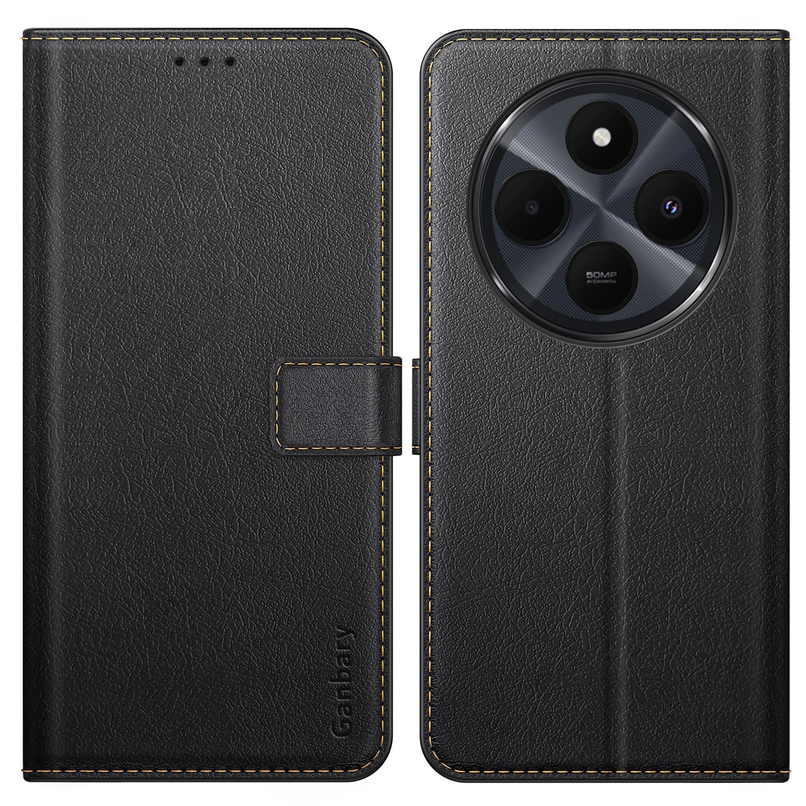 Ganbary Handyhülle für Xiaomi Redmi 14C / Poco C75 Hülle, Premium Leder Klapphülle [Kartenschlitzen] [Magnetverschluss] [Standfunktion] kompatibel mit Redmi 14C Schutzhülle, Schwarz - Image 4