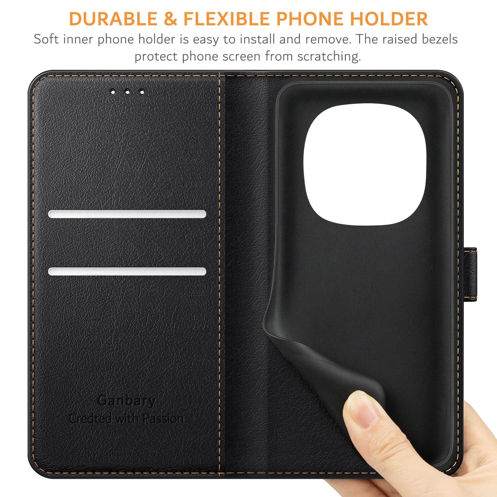 Ganbary Handyhülle für Xiaomi Redmi Note 14 Pro / 14 Pro Plus 5G (Nicht für 4G) Hülle, Leder Klapphülle [Kartenschlitzen] [Standfunktion] kompatibel mit Redmi Note 14 Pro 5G Schutzhülle, Schwarz - Image 4