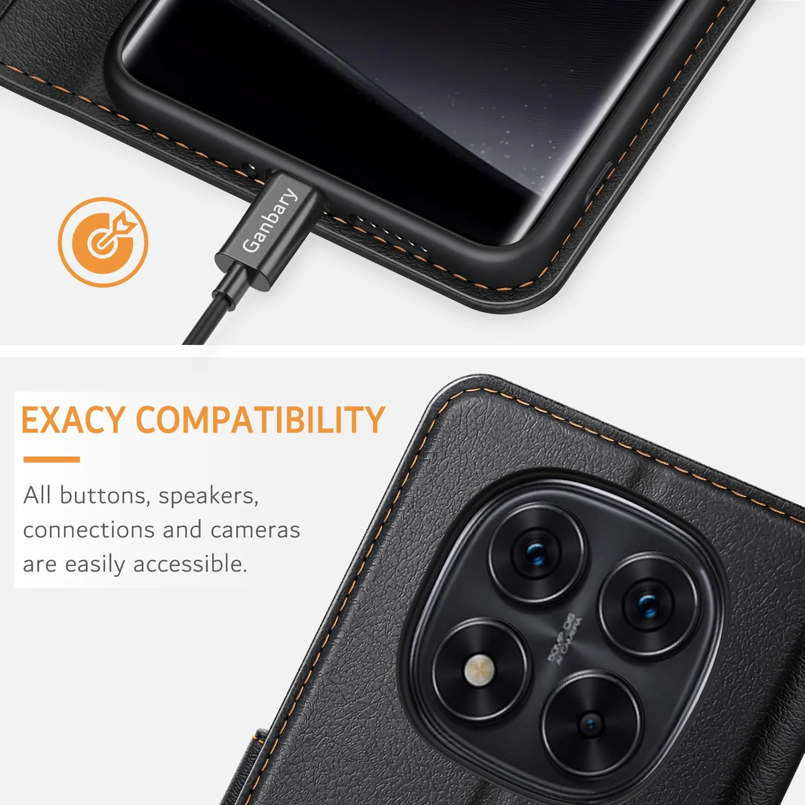 Ganbary Handyhülle für Xiaomi Redmi Note 14 Pro / 14 Pro Plus 5G (Nicht für 4G) Hülle, Leder Klapphülle [Kartenschlitzen] [Standfunktion] kompatibel mit Redmi Note 14 Pro 5G Schutzhülle, Schwarz - Image 5