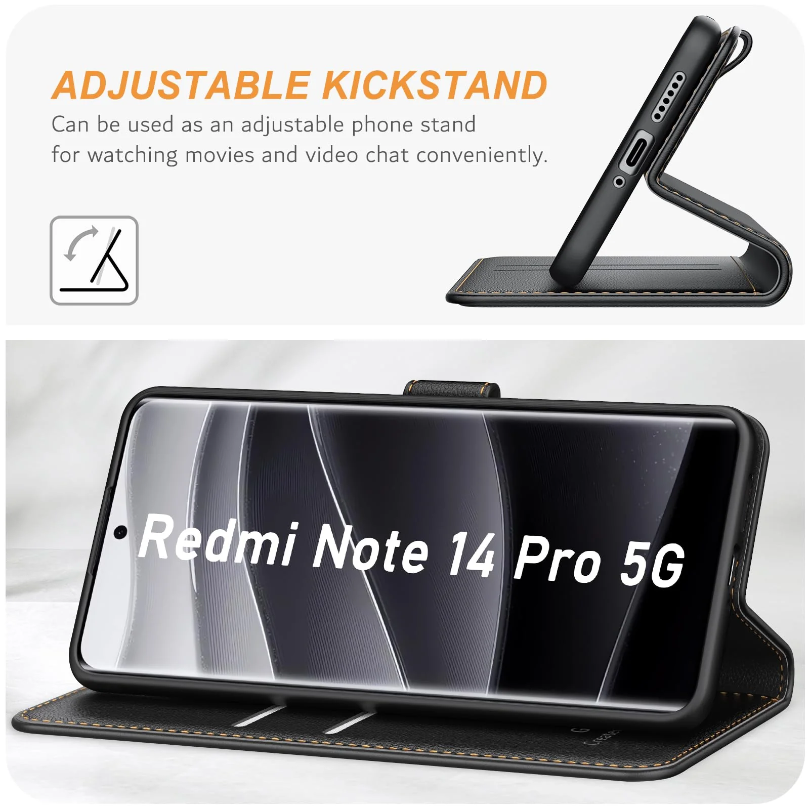 Ganbary Handyhülle für Xiaomi Redmi Note 14 Pro / 14 Pro Plus 5G (Nicht für 4G) Hülle, Leder Klapphülle [Kartenschlitzen] [Standfunktion] kompatibel mit Redmi Note 14 Pro 5G Schutzhülle, Schwarz - Image 6