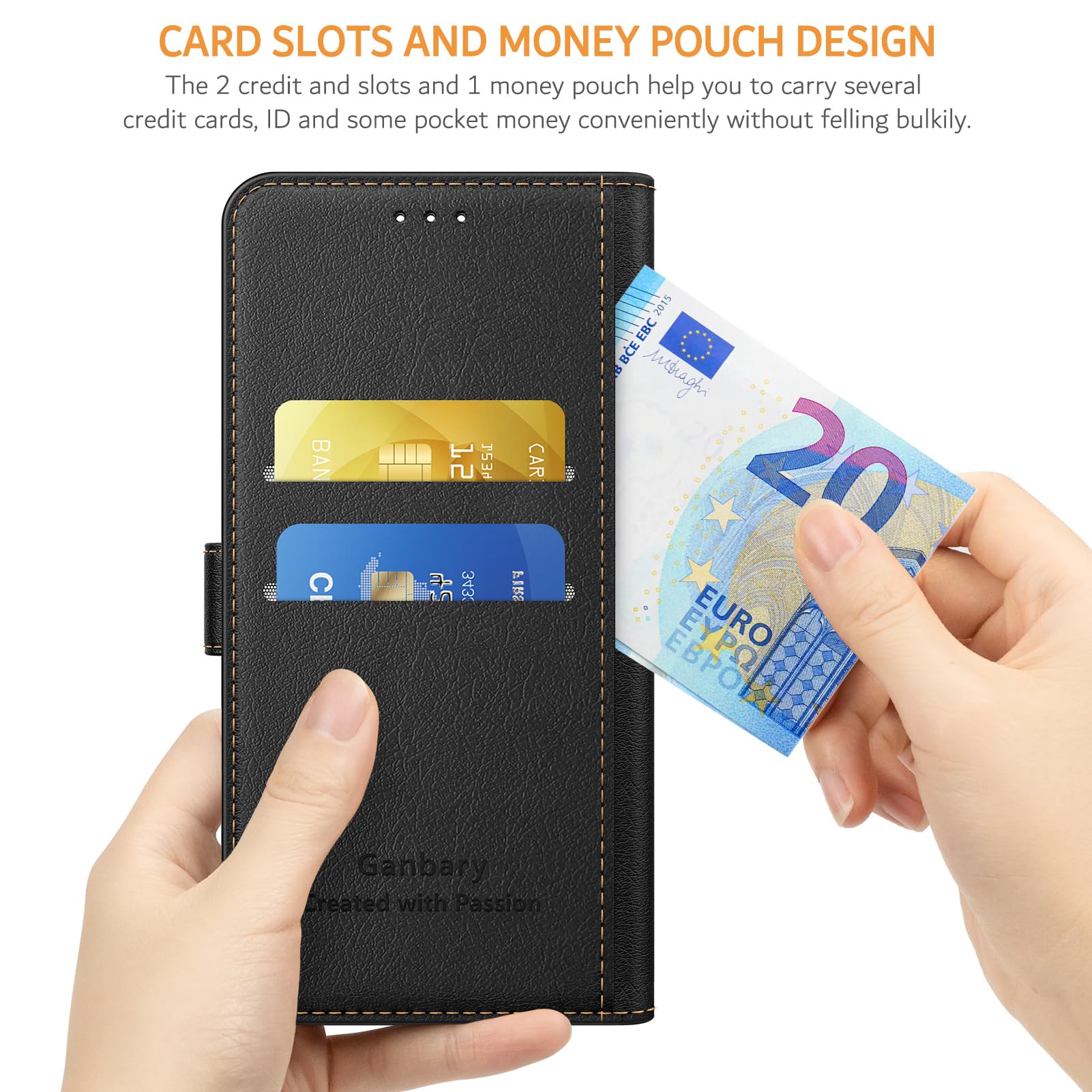 Ganbary Handyhülle für Xiaomi Redmi Note 14 Pro / 14 Pro Plus 5G (Nicht für 4G) Hülle, Leder Klapphülle [Kartenschlitzen] [Standfunktion] kompatibel mit Redmi Note 14 Pro 5G Schutzhülle, Schwarz - Image 8