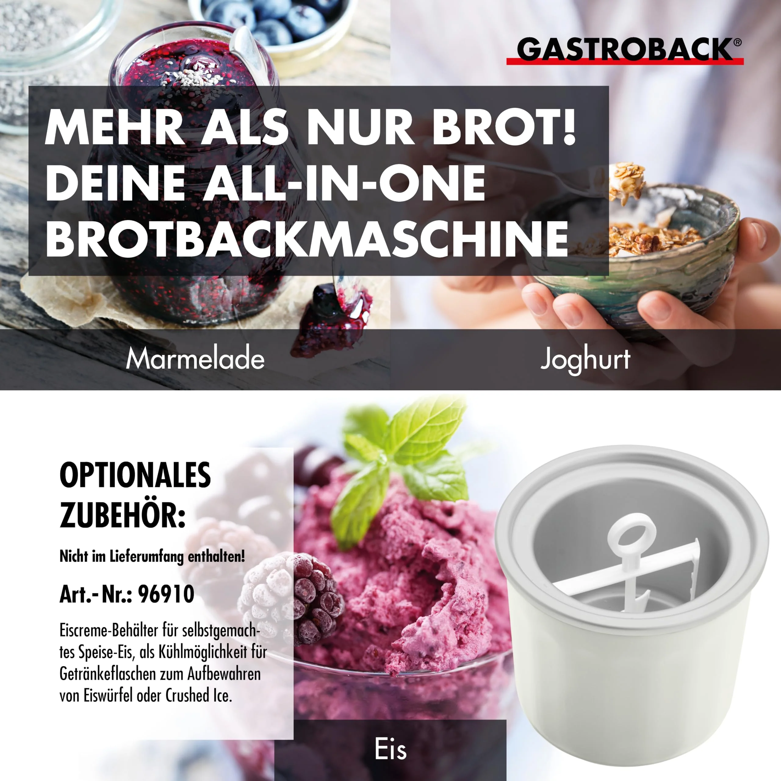 GASTROBACK Brotbackautomat Advance - Vollautomatische Brotbackmaschine + 18 Programmen inkl. Joghurtmaschine, Timer-Funktion, Zutatenfach, Sichtfenster, Brotautomat / Backmaschine in Edelstahl Optik - Image 7