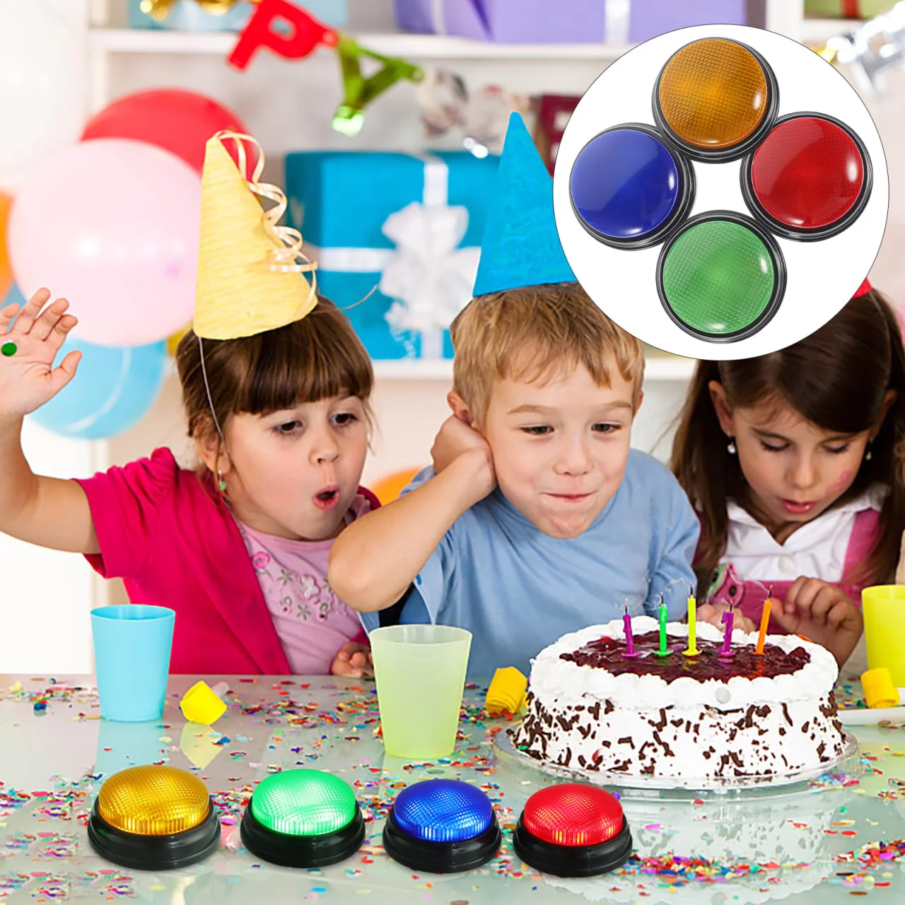 Gatuida 4 Stück Buzzer für Trivia Spiele, Buzzer mit Sound und Lichtern für Klassenzimmer, Game Show Tasten für Party Spiele Hochzeit Geburtstag Büro Spieleabend Familie - Image 7