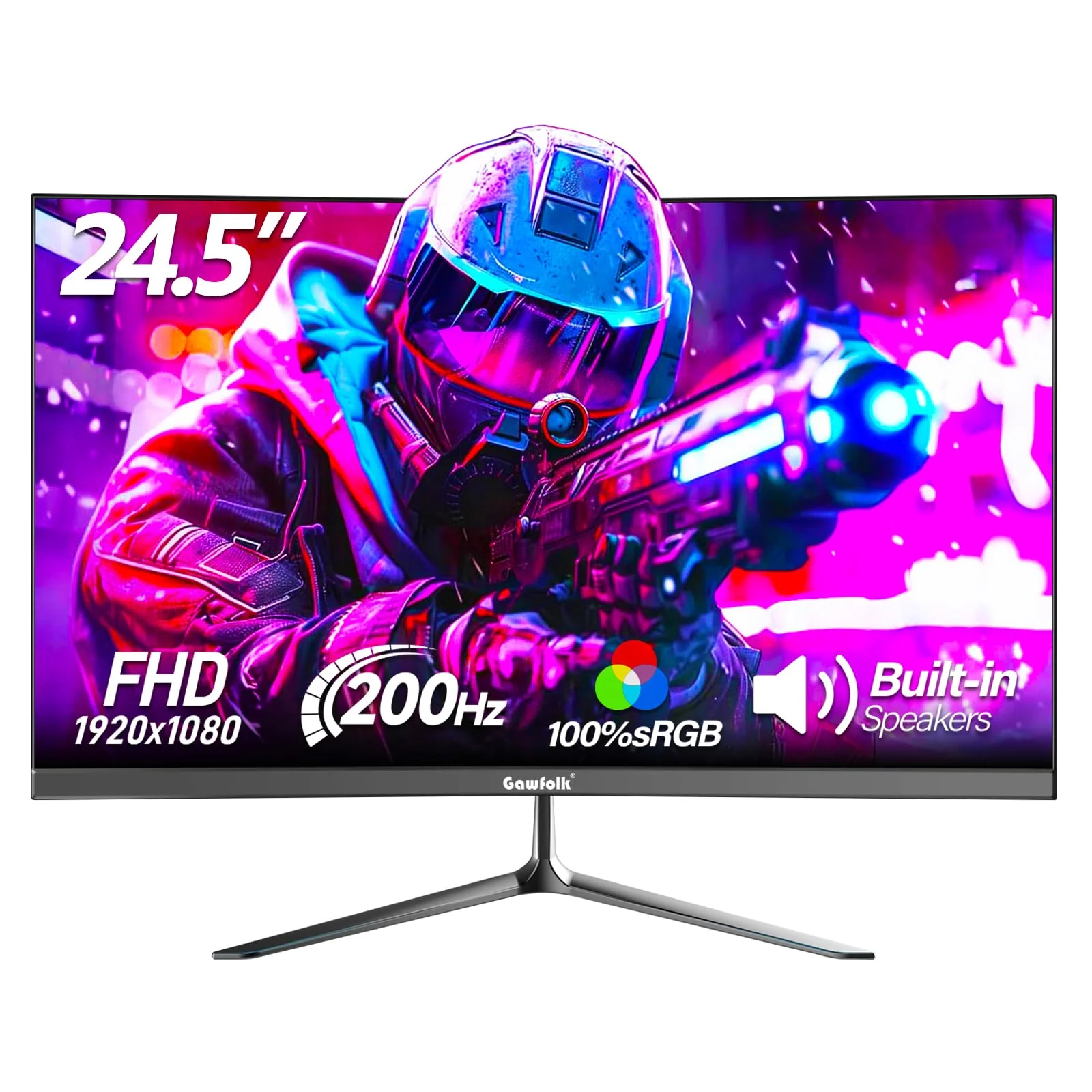 Gawfolk 24,5 Zoll Gaming Monitor mit Lautsprechern, 200 Hz PC Bildschirm FHD 1080P Rahmenlose Computermonitore, DisplayPort, HDMI, Augenpflege - Image 8