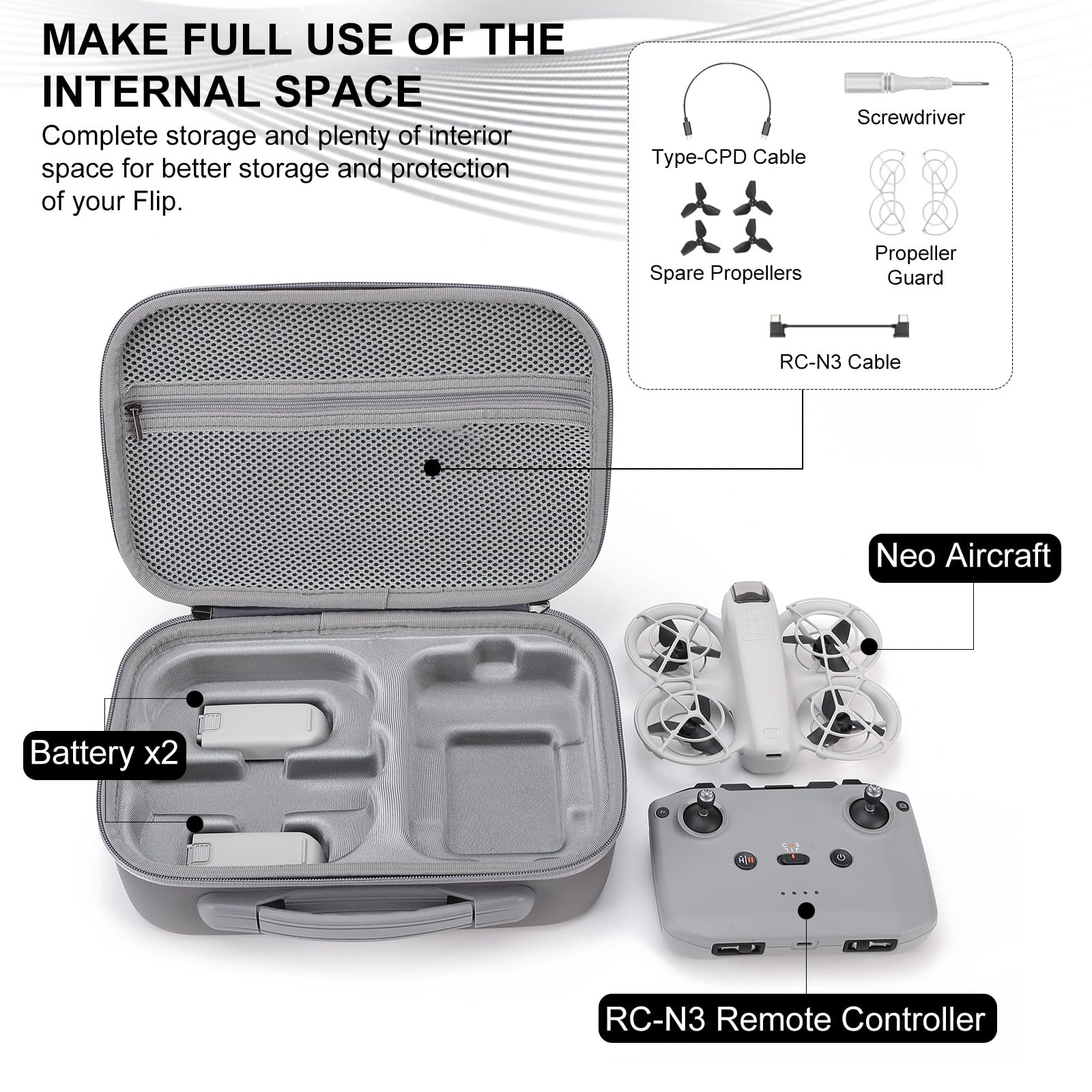 Gebrazy Neo Tasche,Tasche für DJI Neo Fly More Combo,DJI Neo Tasche,Tragbare Reisetasche für DJI Neo Drone Zubehör,Tragetasche für DJI Neo Drone Zubehör und RC-N3 Fernsteuerung. - Image 5
