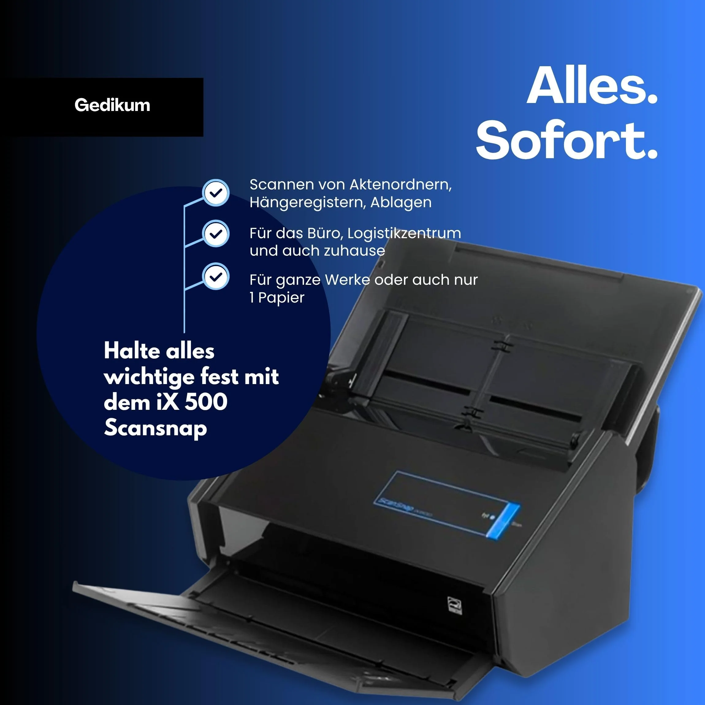 Gedikum Fujitsu IX500 ScanSnap USB High-Speed Cloud-fähiger Scanner für Dokumente, Fotos und Belege für Mac & PC – 1 Jahr Garantie – ADF mit Duplex-Scan-(Generalüberholt) - Image 8