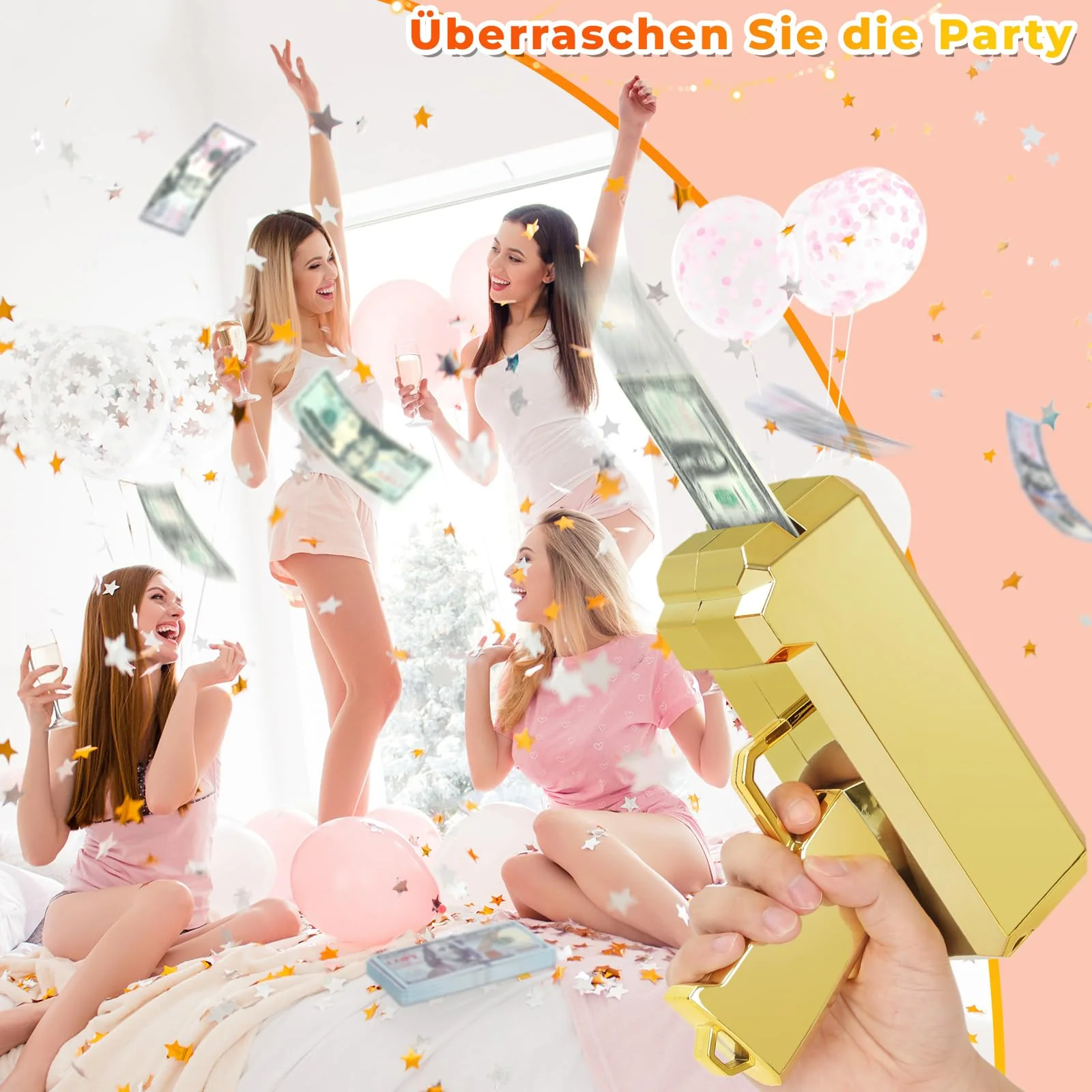 Geld Pistole Shooter mit 101 Requisitengeld, Spielzeugpistole, die Geld für Spielfilme Party sprühen, Handgehaltene Geldpistole Gefälschte Pistole (Gold) - Image 2