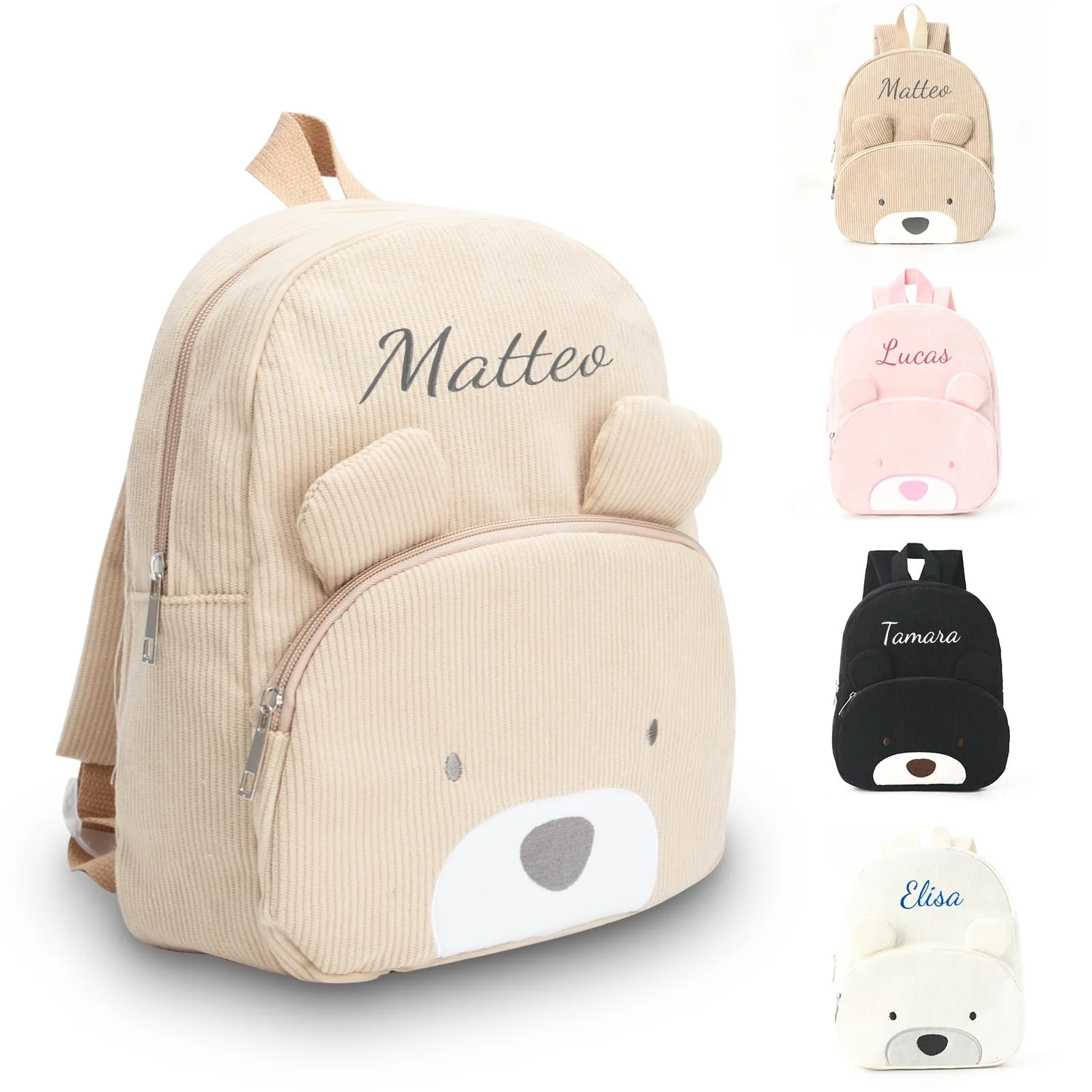 Generisch Personalisierte Kinder Rucksack, Gestickt Rucksack Kleinkind Mit Namen, Kordsamt Kindergartenrucksack Mädchen Und Jungen, Baby Rucksack Kita Für Schule Und Reise 24cm × 31cm (Khaki)