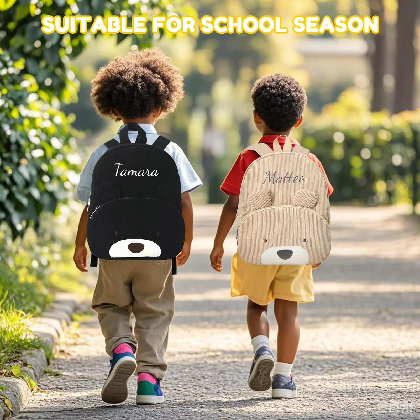 Generisch Personalisierte Kinder Rucksack, Gestickt Rucksack Kleinkind Mit Namen, Kordsamt Kindergartenrucksack Mädchen Und Jungen, Baby Rucksack Kita Für Schule Und Reise 24cm × 31cm (Khaki) - Image 3