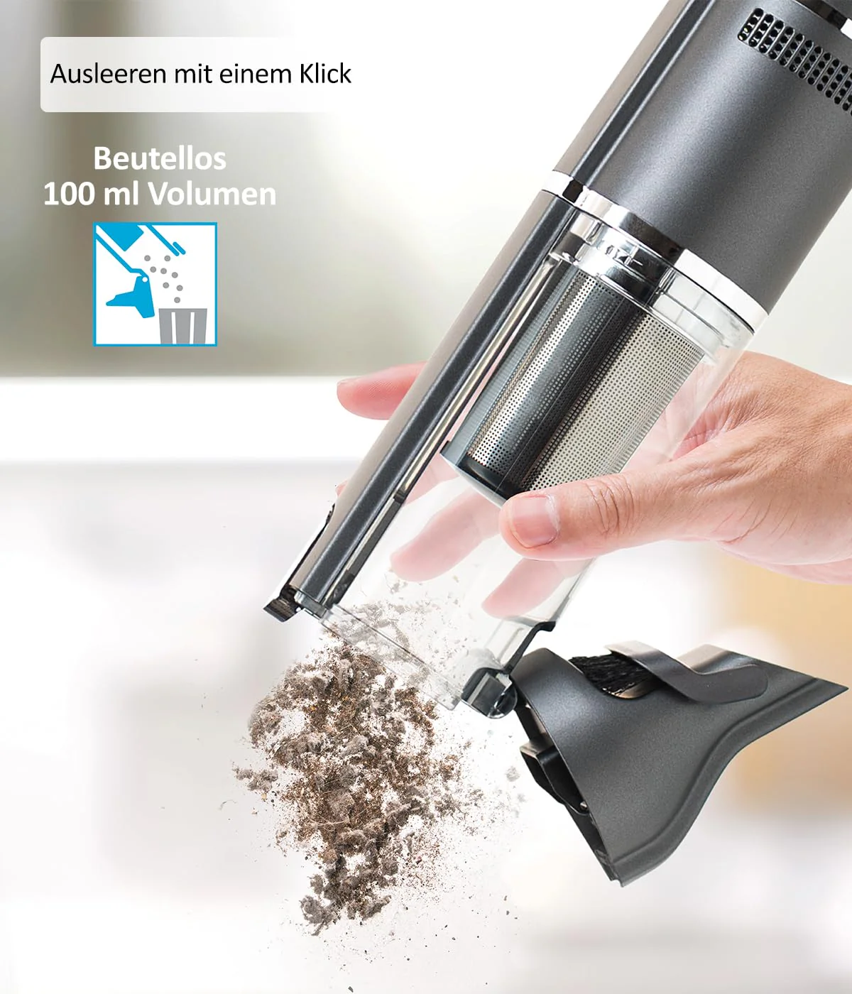 Genius Invictus One 3.0 A28340, Akkustaubsauger, schwarz Silber, 120 W, 100 milliliters, 74 Dezibel - Image 6