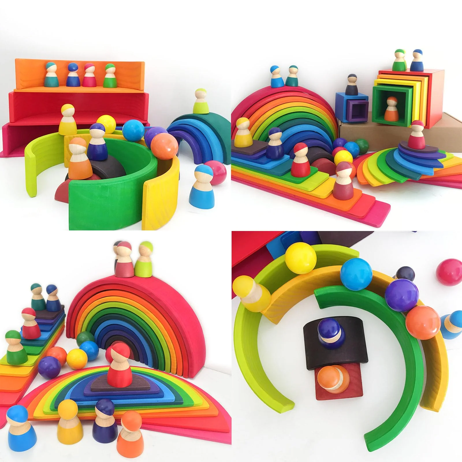 GERUI 6 X Holzkugeln Regenbogen, Regenbogenkugeln, lustige Kinderspielzeuge, Kinder Pädagogisches Lernspielzeug, Vorschul-Lernmaterial für Kinder - Image 3