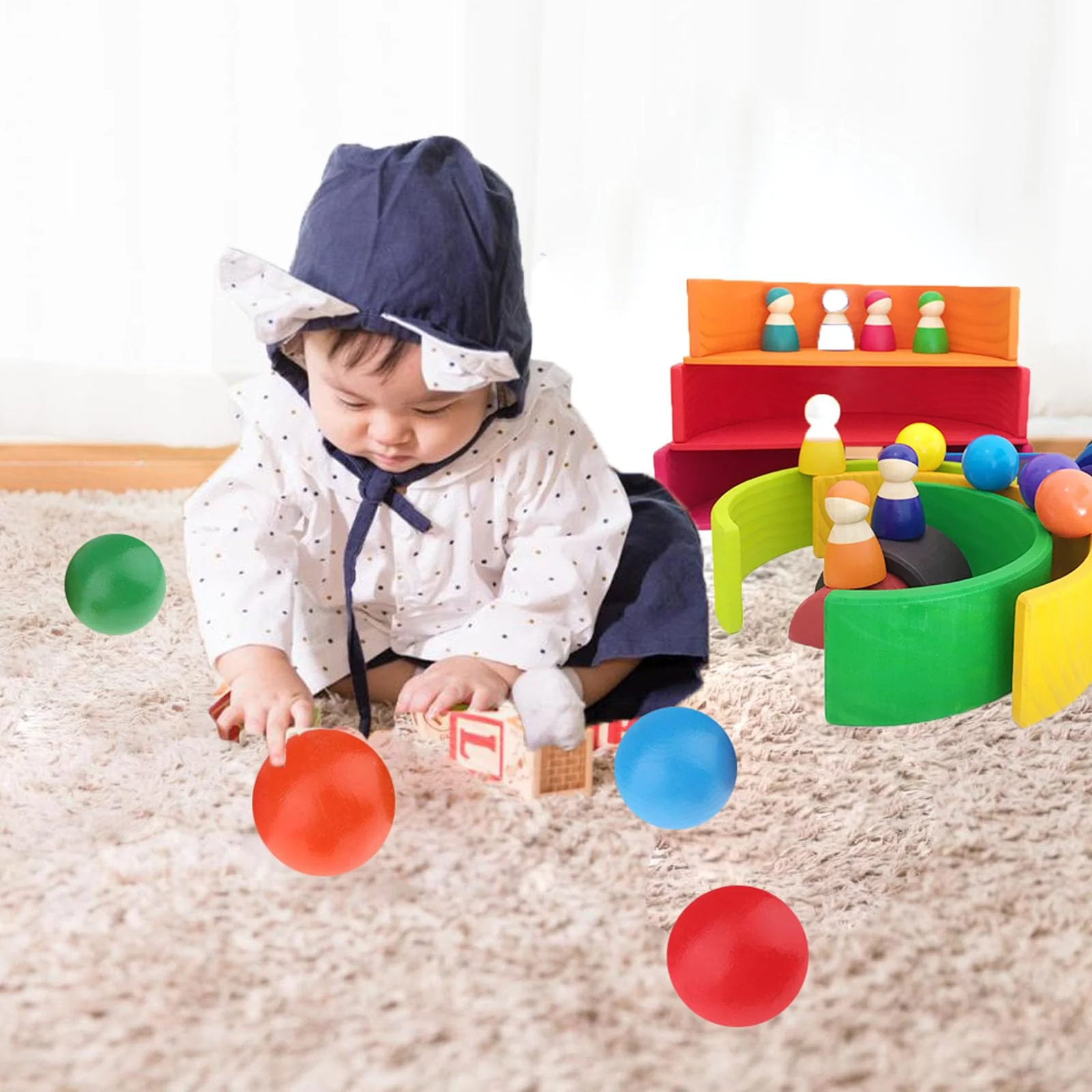 GERUI 6 X Holzkugeln Regenbogen, Regenbogenkugeln, lustige Kinderspielzeuge, Kinder Pädagogisches Lernspielzeug, Vorschul-Lernmaterial für Kinder - Image 4
