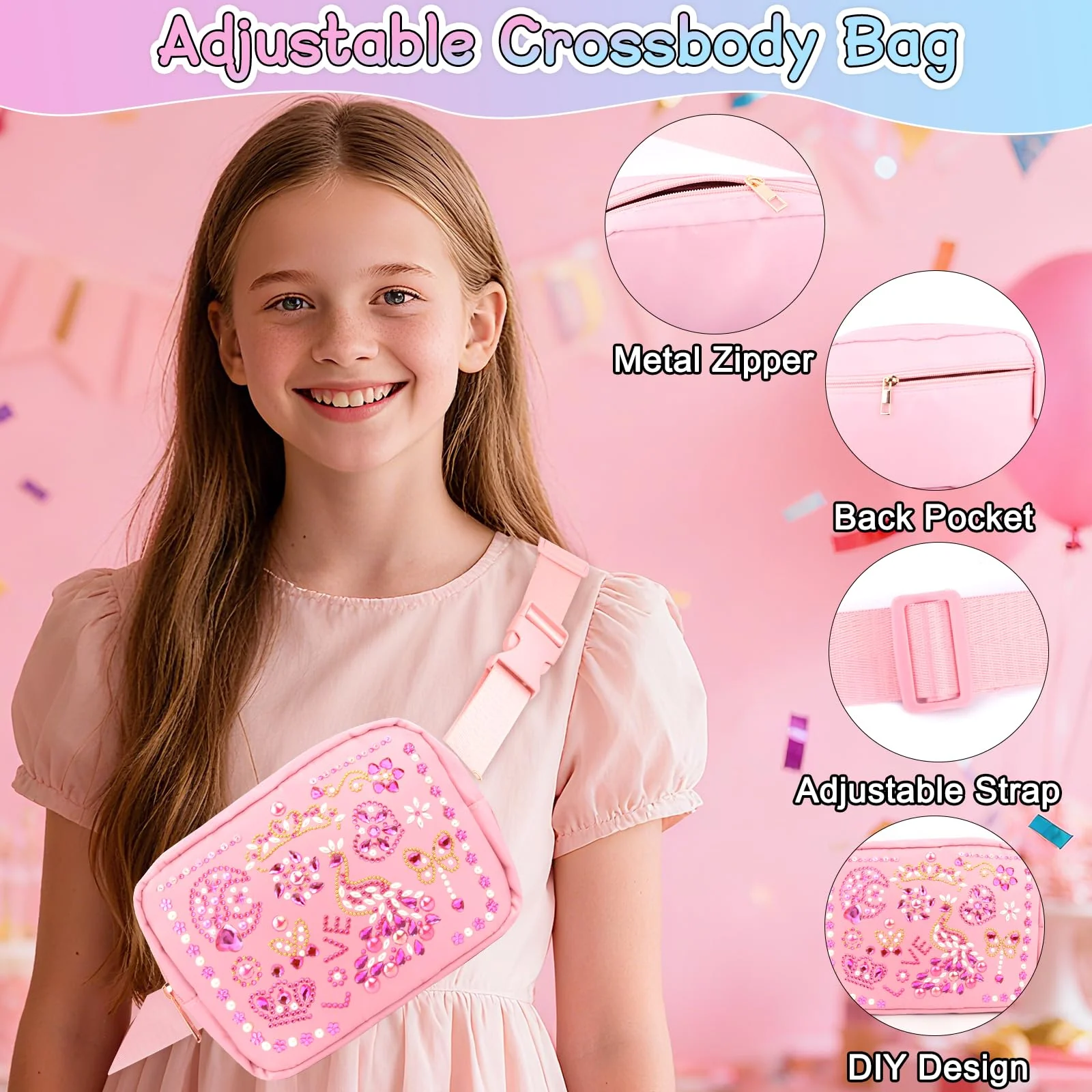 Geschenk Mädchen 4 5 6 7 8 9 10 11 12 Jahre, Weihnachten Geschenke für Mädchen DIY Trinkflasche und Umhängetasche, Bastelset Kinder Selbst Gestalten Trinkflasche Tasche mit Edelstein & Aufklebern - Image 6