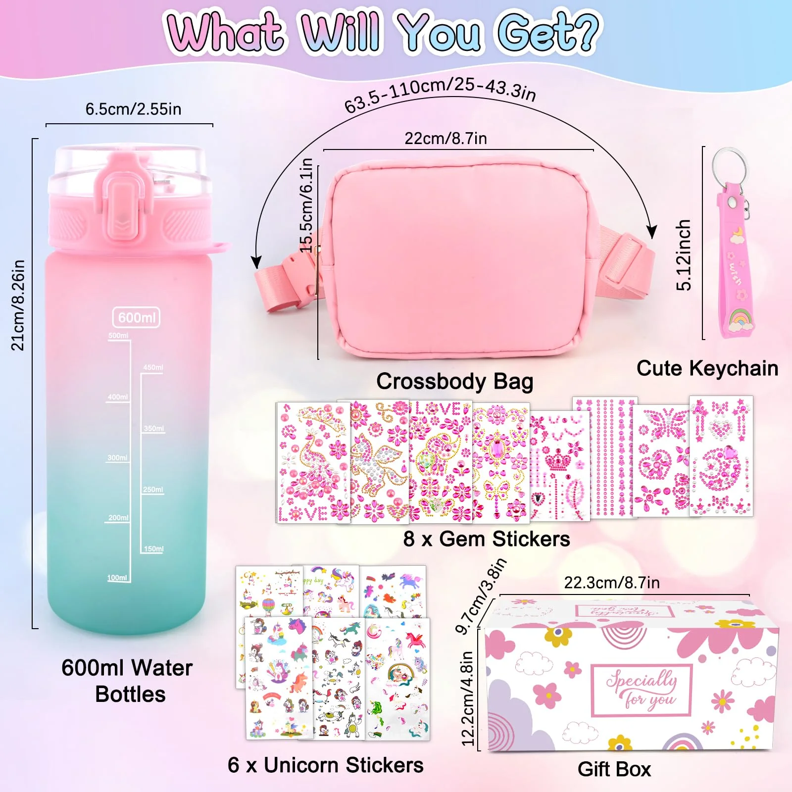 Geschenk Mädchen 4 5 6 7 8 9 10 11 12 Jahre, Weihnachten Geschenke für Mädchen DIY Trinkflasche und Umhängetasche, Bastelset Kinder Selbst Gestalten Trinkflasche Tasche mit Edelstein & Aufklebern - Image 7