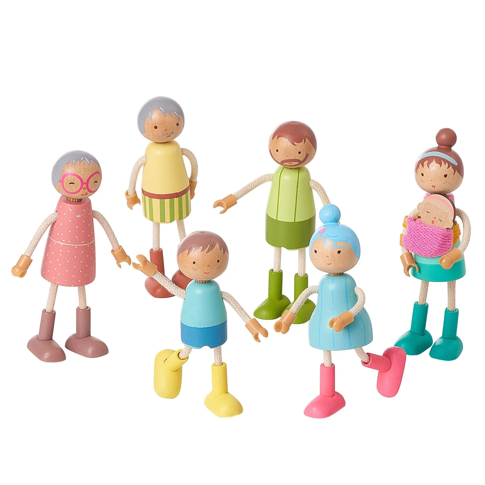 Giant bean Kinder Biegepuppen Puppenhaus Puppen 7 Personen Puppenfamilie für Puppenhaus Spiel Haus Geschenk Holz