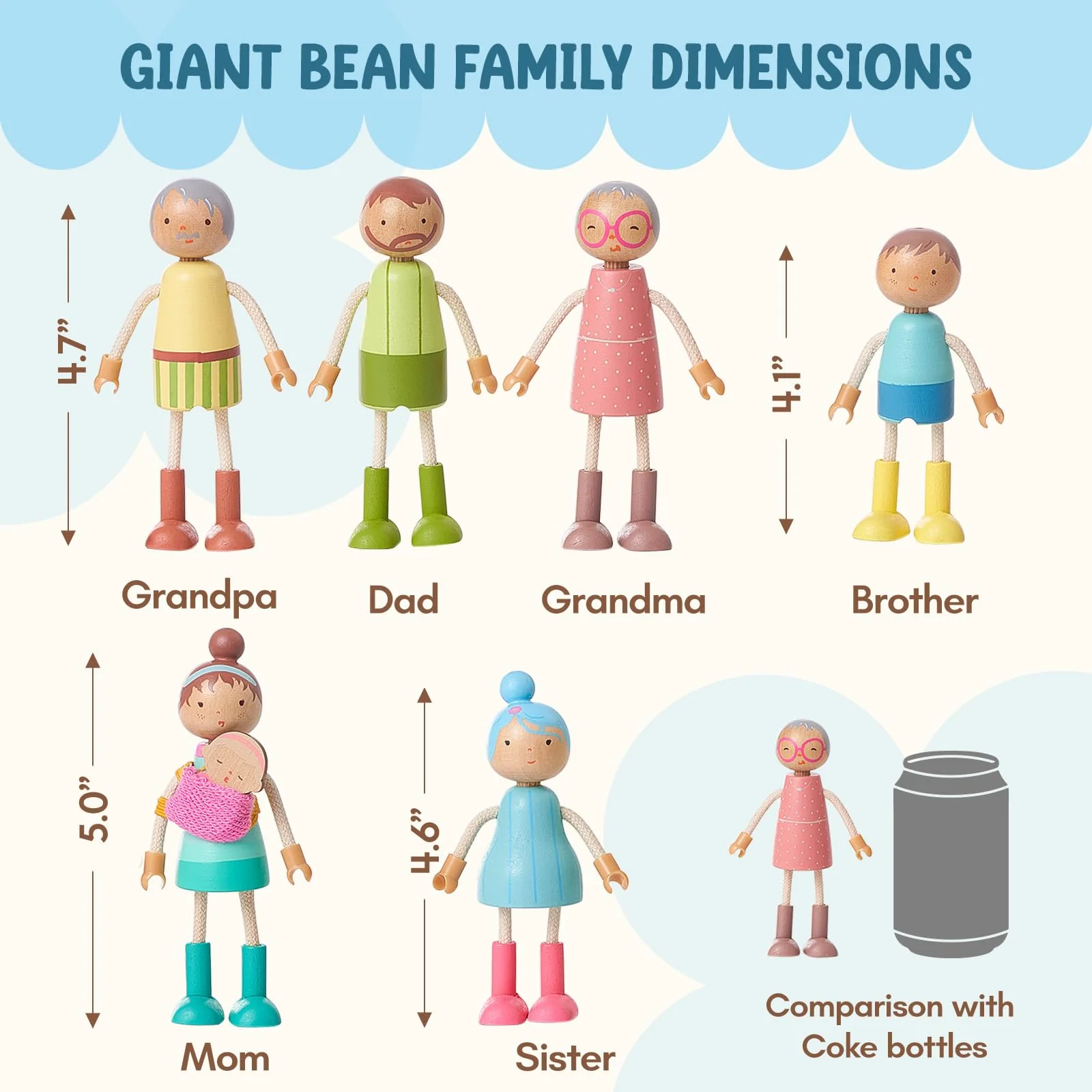 Giant bean Kinder Biegepuppen Puppenhaus Puppen 7 Personen Puppenfamilie für Puppenhaus Spiel Haus Geschenk Holz - Image 4