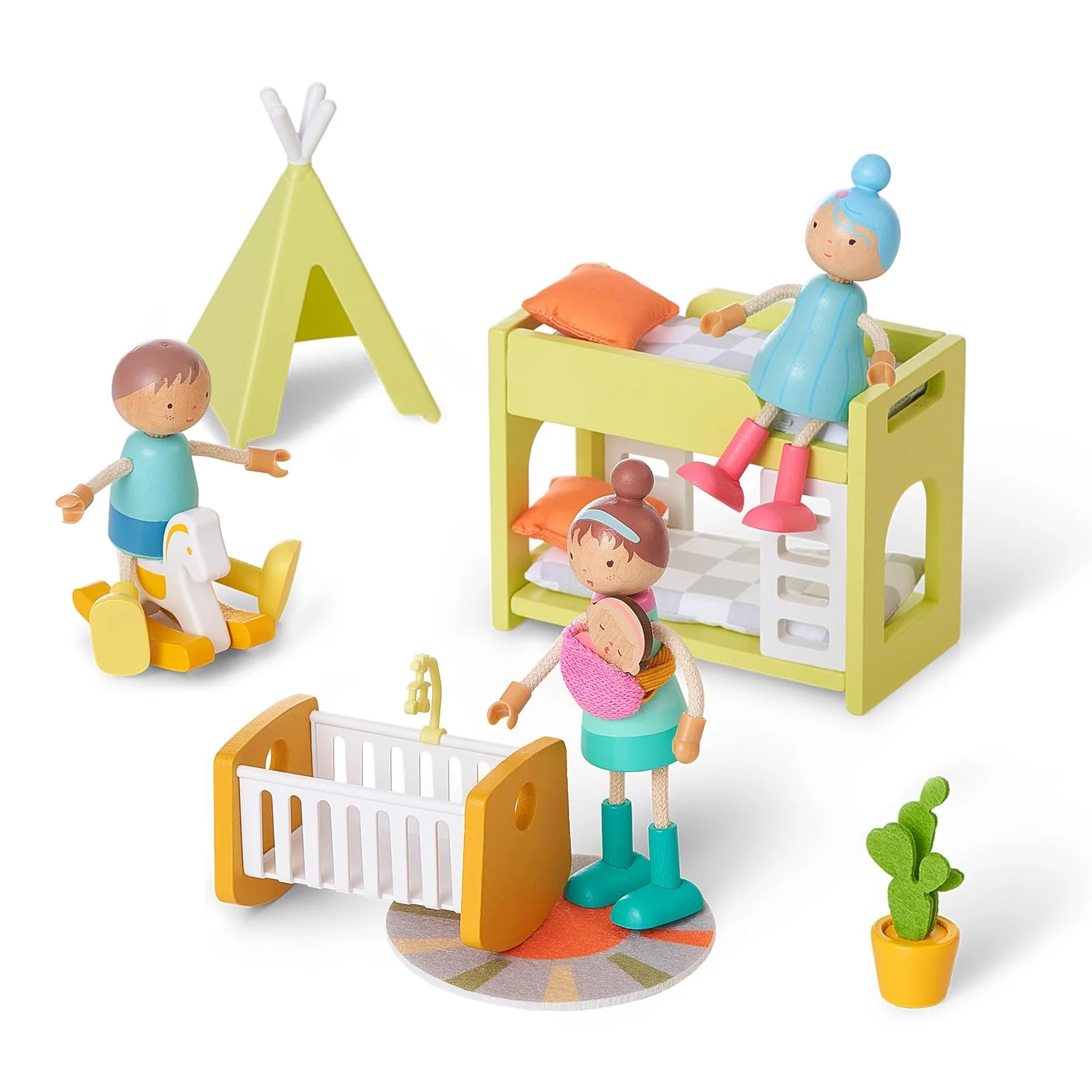 Giant bean Kinder Biegepuppen Puppenhaus Puppen 7 Personen Puppenfamilie für Puppenhaus Spiel Haus Geschenk Holz - Image 9