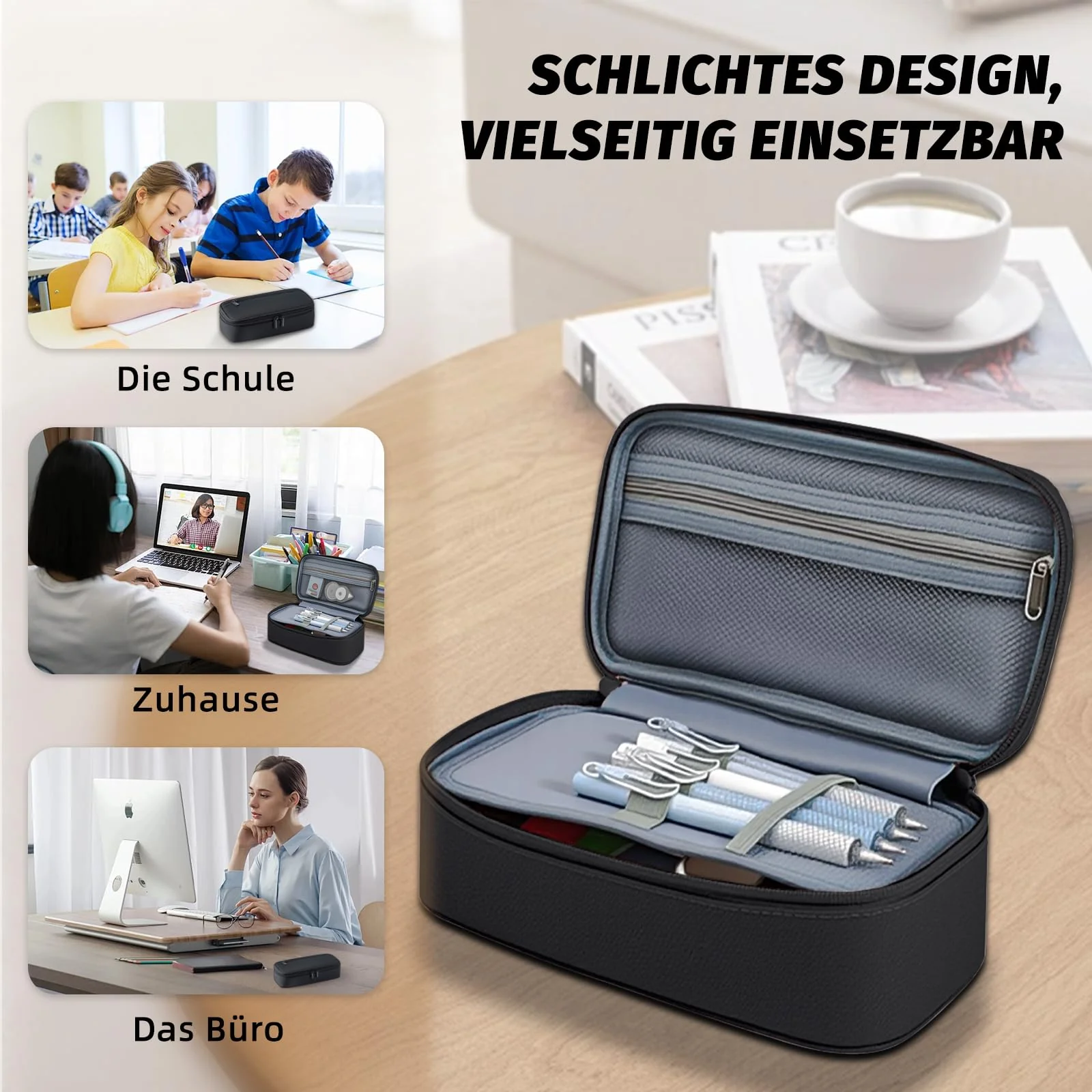 Gicctyble Federmäppchen Mäppchen 5 Fach, Große Federtasche, Einfaches Design Strapazierfähige Federmappe für Mädchen und Jungen, Pencil Case für Teenager und Erwachsene (Schwarz) - Image 6