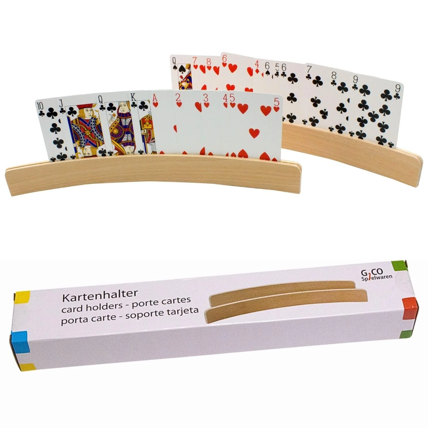 GICO Spielkartenhalter für Spielkarten - 2 Stück Spielkartenständer aus Holz, Länge Kartenhalter je 33 cm - 7956