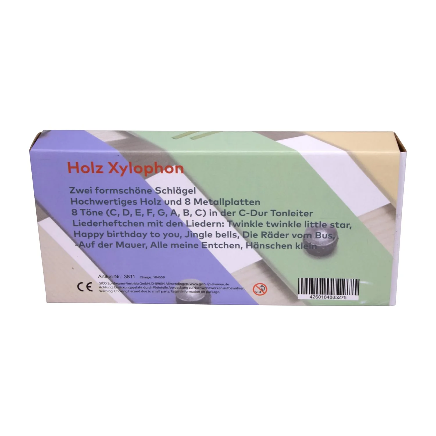GICO Xylophon aus Holz mit 8 Tönen (C-DUR) für Kinder mit 2 Schlägeln und deutsch, englischem Liederbuch - 3811 - Image 2