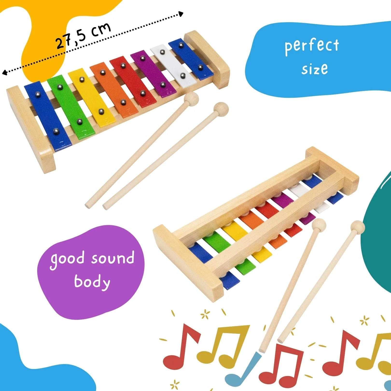 GICO Xylophon aus Holz mit 8 Tönen (C-DUR) für Kinder mit 2 Schlägeln und deutsch, englischem Liederbuch - 3811 - Image 5