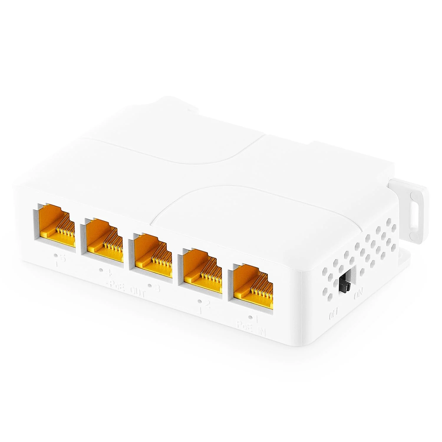 Gigabit PoE Passthrough Switch, 1 PoE in 4 PoE Out Extender, IEEE802.3af/at/bt PoE Powered 90W, 10/100/1000Mbps Ethernet, DIN-Schiene & Wandmontage, Plug and Play - Image 5