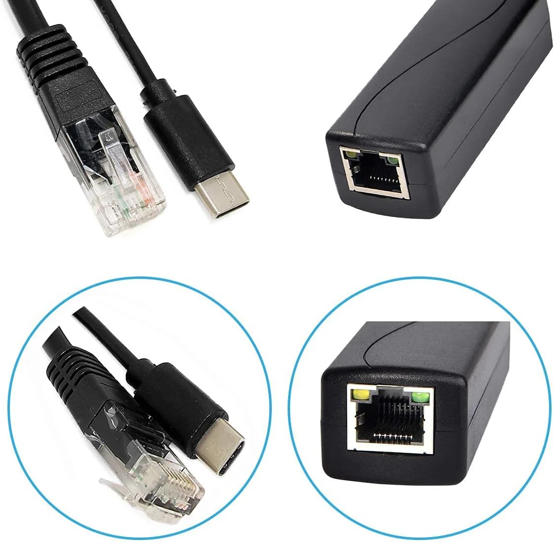 Gigabit Type C PoE Splitter 5V 3A, IEEE 802.3af/at Standard, 10/100/1000Mbps Power Over Ethernet Splitter With RJ45 Port and TypeC Port Splitter Adapter(TYPEC0503G Black) - Image 5