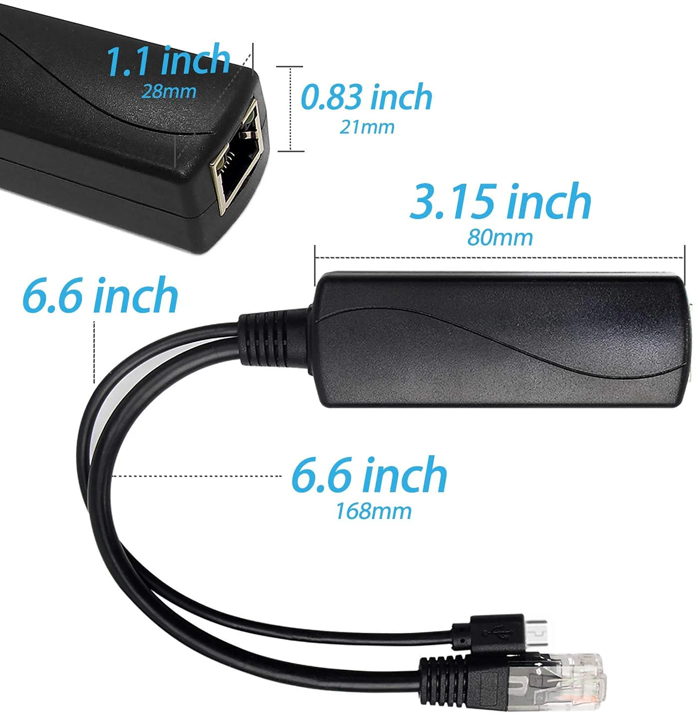 Gigabit Type C PoE Splitter 5V 3A, IEEE 802.3af/at Standard, 10/100/1000Mbps Power Over Ethernet Splitter With RJ45 Port and TypeC Port Splitter Adapter(TYPEC0503G Black) - Image 9