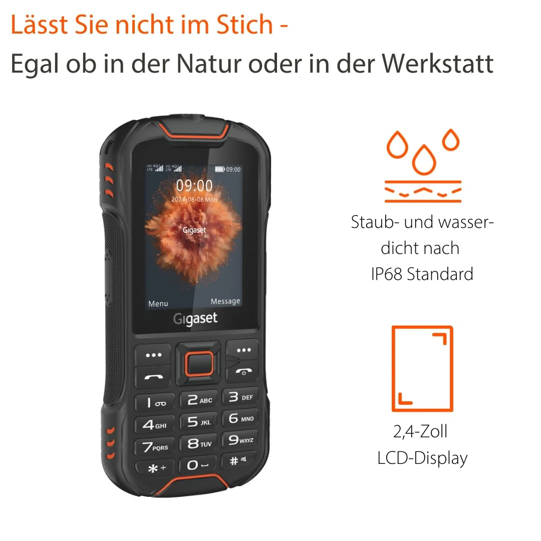 Gigaset GLX8 - Robustes 4G-Outdoor-Tastenhandy – Staub- & wasserdicht IP68 Schutzklasse - Dual SIM - ohne Vertrag - Bluetooth 5.0-2,4 Zoll LCD-Display, Schwarz/Orange - Image 5