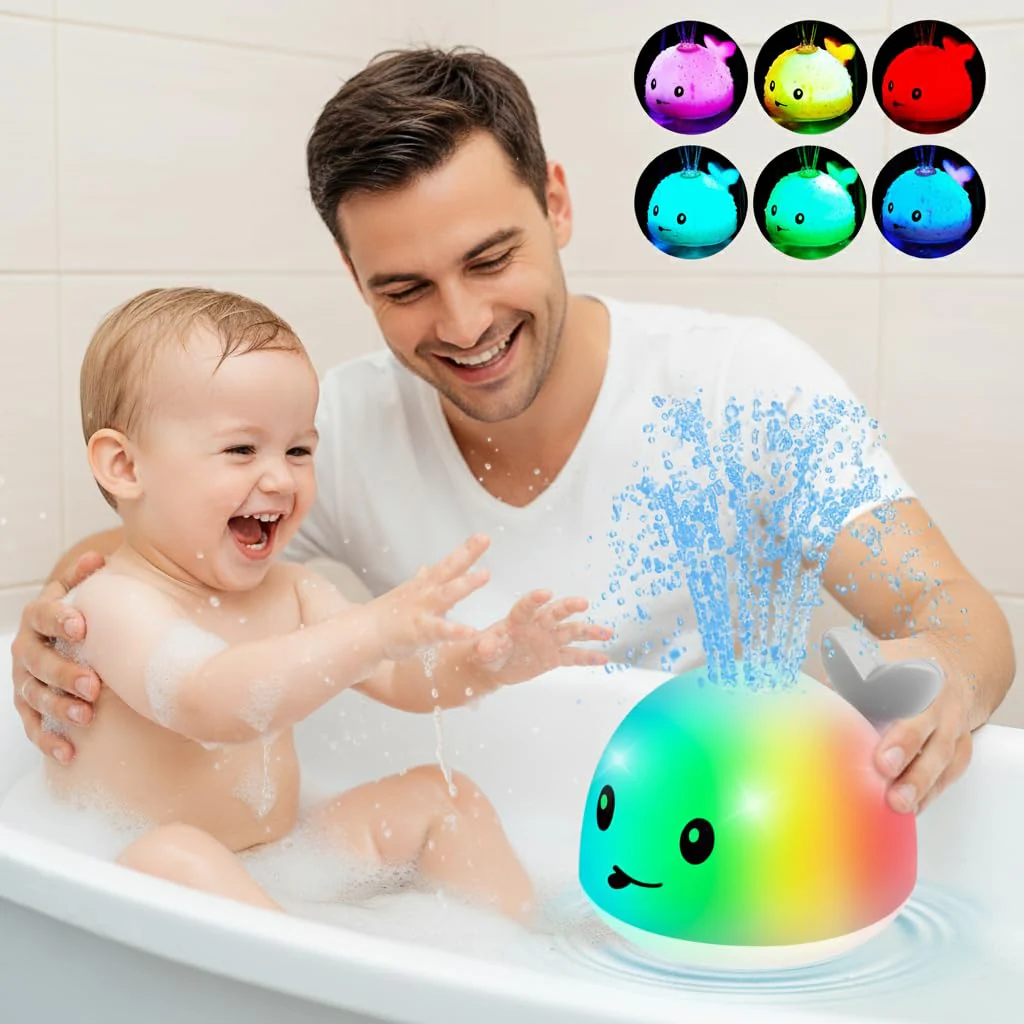 Gigilli Badewannenspielzeug, Whale Spray Wasserspielzeug mit Licht, 6-12 12-18 Monate Badespielzeug Baby Badewann Spielzeug für 1-3 2-4 Jungen Mädchen Kinder Geschenk, Grau - Image 5