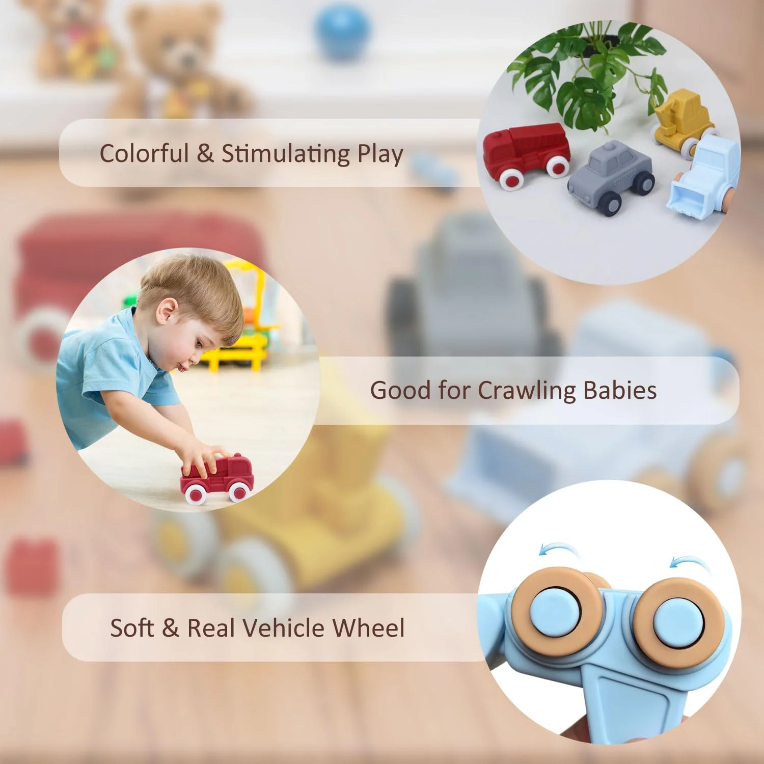 Ginbear Silikon-Spielzeugautos für Babys | Ab 9 Monaten | Weiches Krabbelfahrzeug-Set (12-18 Monate) | Ungiftiges Spielzeug für Kleinkinder 1-3 Jahre | BPA-frei, Lebensmittelecht (Bagger + Bulldozer) - Image 5