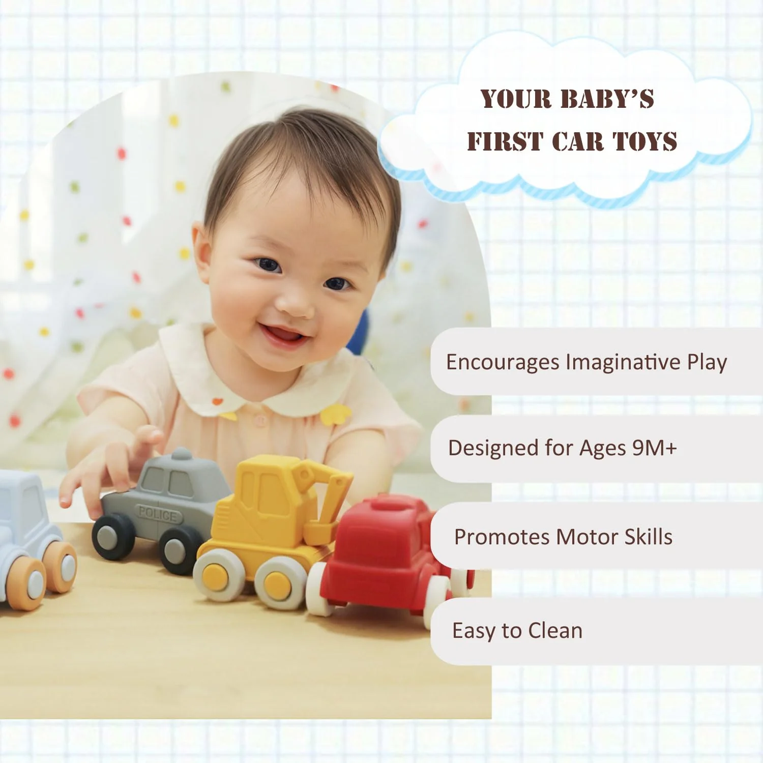 Ginbear Silikon-Spielzeugautos für Babys | Ab 9 Monaten | Weiches Krabbelfahrzeug-Set (12-18 Monate) | Ungiftiges Spielzeug für Kleinkinder 1-3 Jahre | BPA-frei, Lebensmittelecht (Bagger + Bulldozer) - Image 6