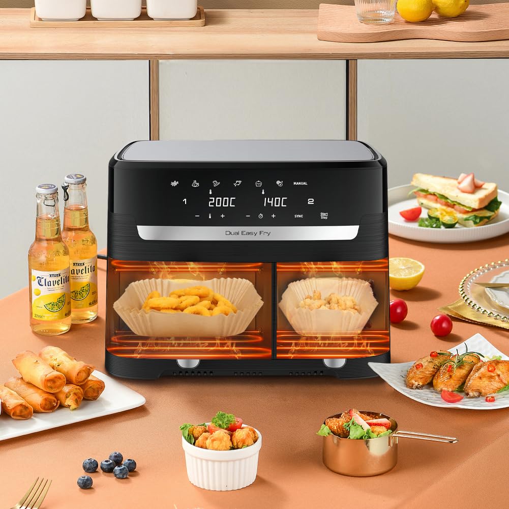 GINOYA Backpapier für Tefal EY9018 Dual Easy Fry 5,2/3,1 L, Philips Dual Basket Airfryer 3000-Serie, Moulinex 8,3 L, Cecotec, DMS, Luftfritteusen Zubehör für Doppelkammer Heißluftfritteuse - Image 3