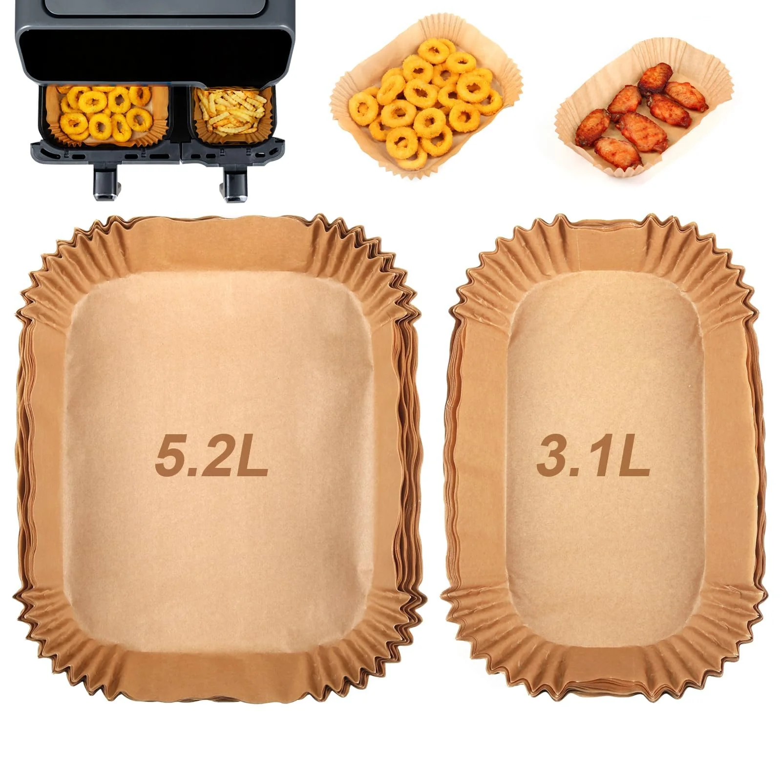 GINOYA Backpapier für Tefal EY9018 Dual Easy Fry 5,2/3,1 L, Philips Dual Basket Airfryer 3000-Serie, Moulinex 8,3 L, Cecotec, DMS, Luftfritteusen Zubehör für Doppelkammer Heißluftfritteuse - Image 5
