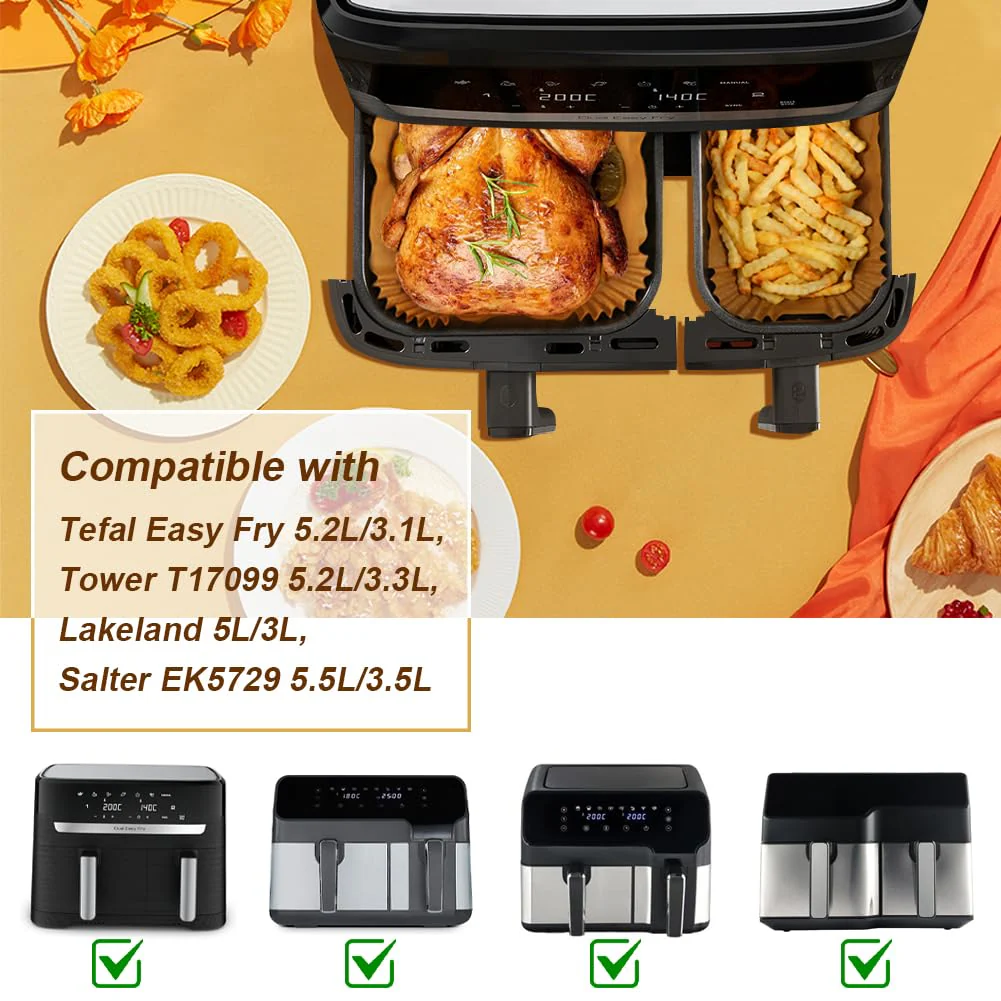 GINOYA Backpapier für Tefal EY9018 Dual Easy Fry 5,2/3,1 L, Philips Dual Basket Airfryer 3000-Serie, Moulinex 8,3 L, Cecotec, DMS, Luftfritteusen Zubehör für Doppelkammer Heißluftfritteuse - Image 6