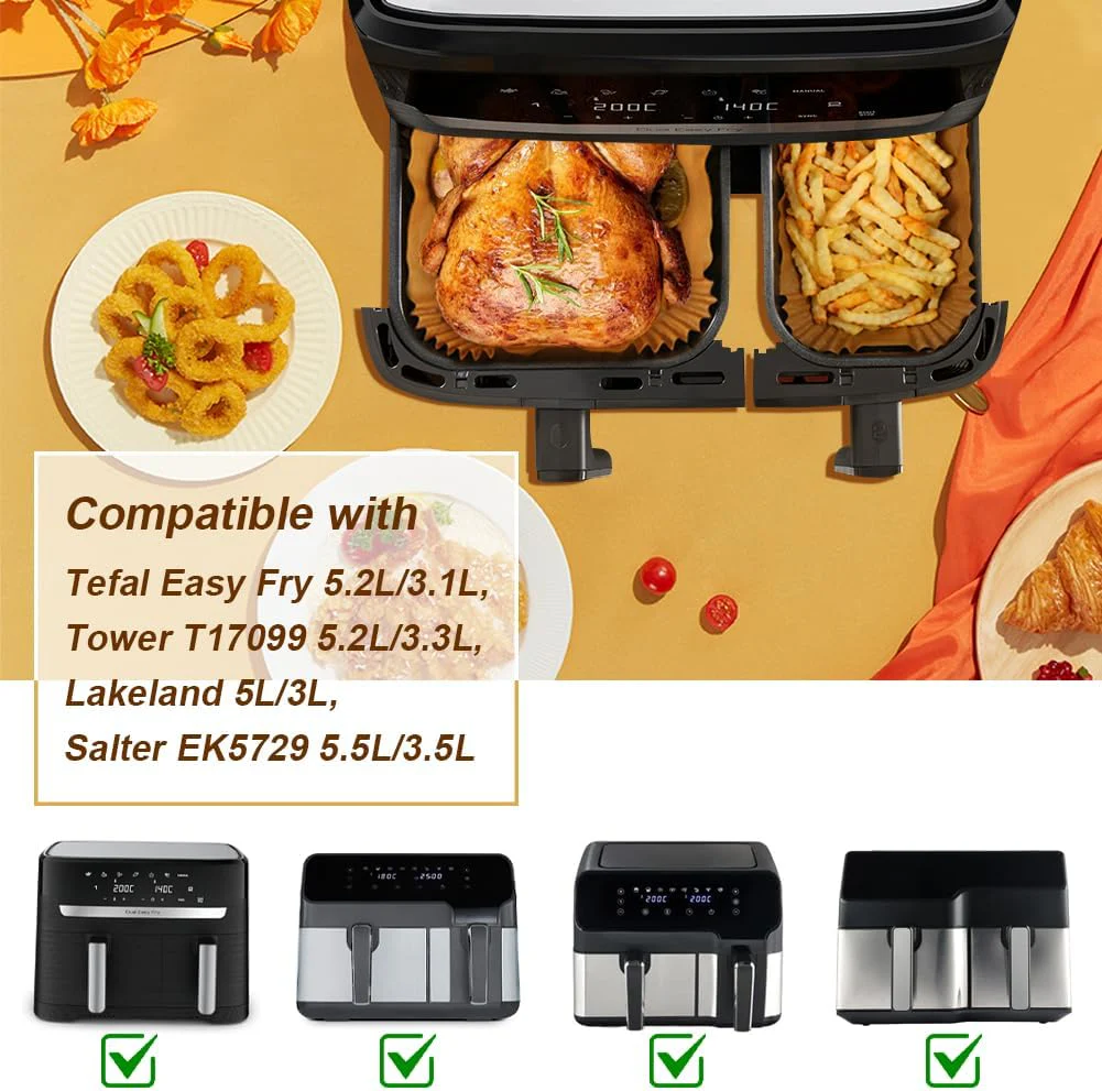 GINOYA Backpapier für Tefal EY9018 Dual Easy Fry 5,2/3,1 L, Philips Dual Basket Airfryer 3000-Serie, Moulinex 8,3 L, Cecotec, DMS, Luftfritteusen Zubehör für Doppelkammer Heißluftfritteuse - Image 8