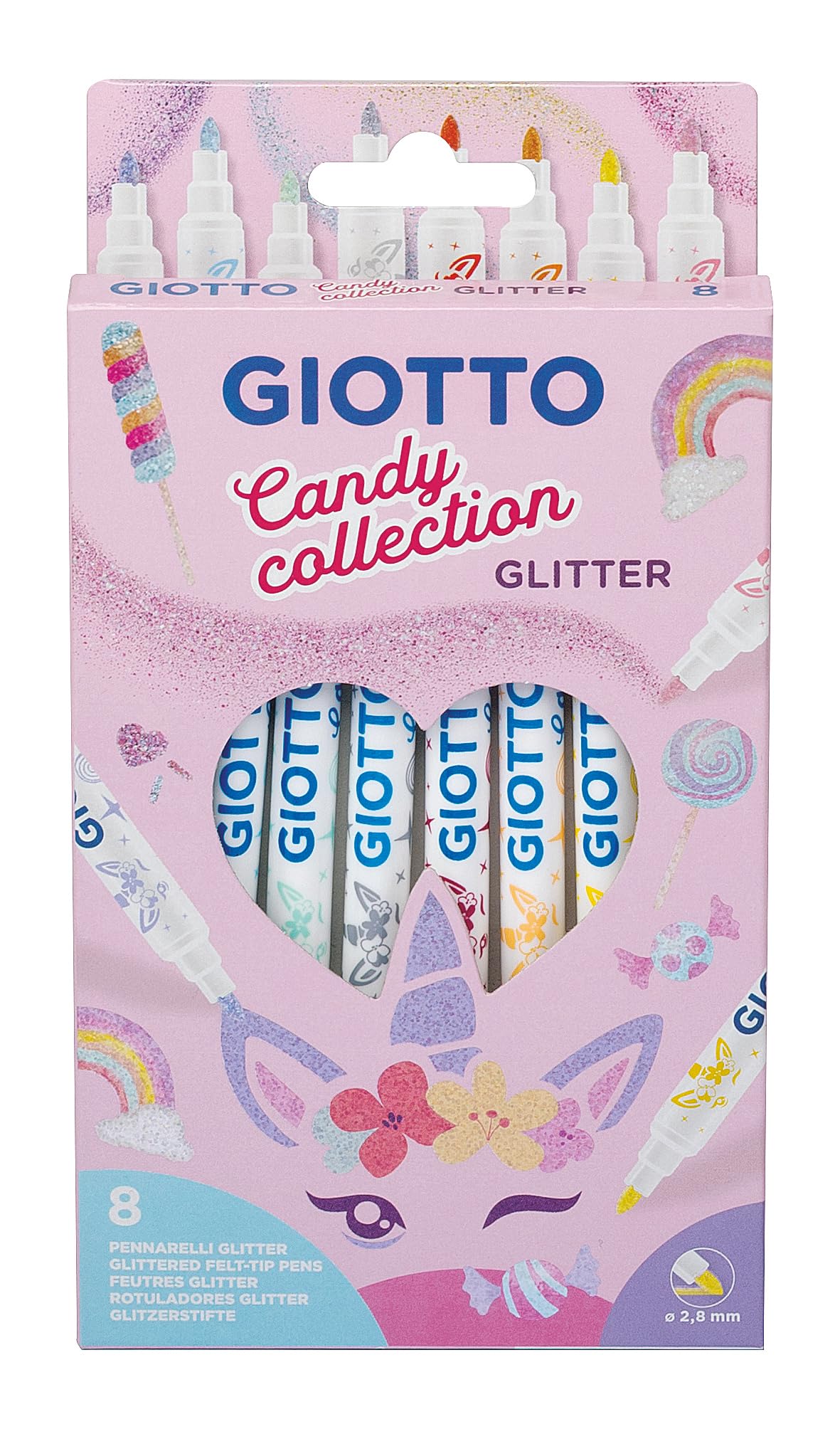 GIOTTO Glitter Candy Collection Filzstifte, 8 Glitzer-Farben, runde Form