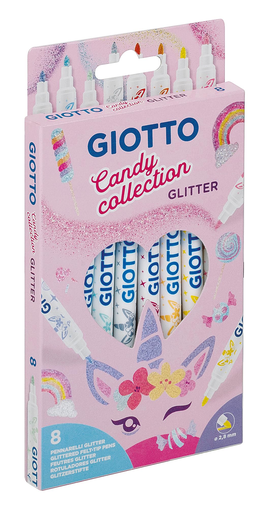 GIOTTO Glitter Candy Collection Filzstifte, 8 Glitzer-Farben, runde Form - Image 6