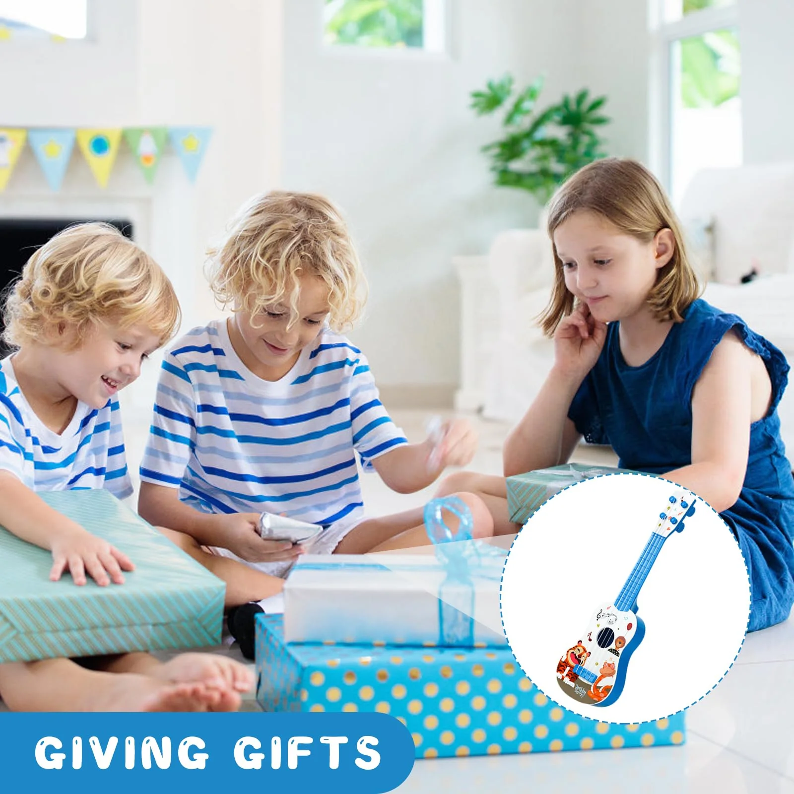 Gitarre für Kinder, 41cm Mini Gitarre Ukulele Musikspielzeug mit 4 Stimmbare Saiten, Gitarre Instrumente Spielzeug Musik Lernspielzeug Für Kleinkinder Anfänger Jungen Mädchen Geschenk (Blau) - Image 2