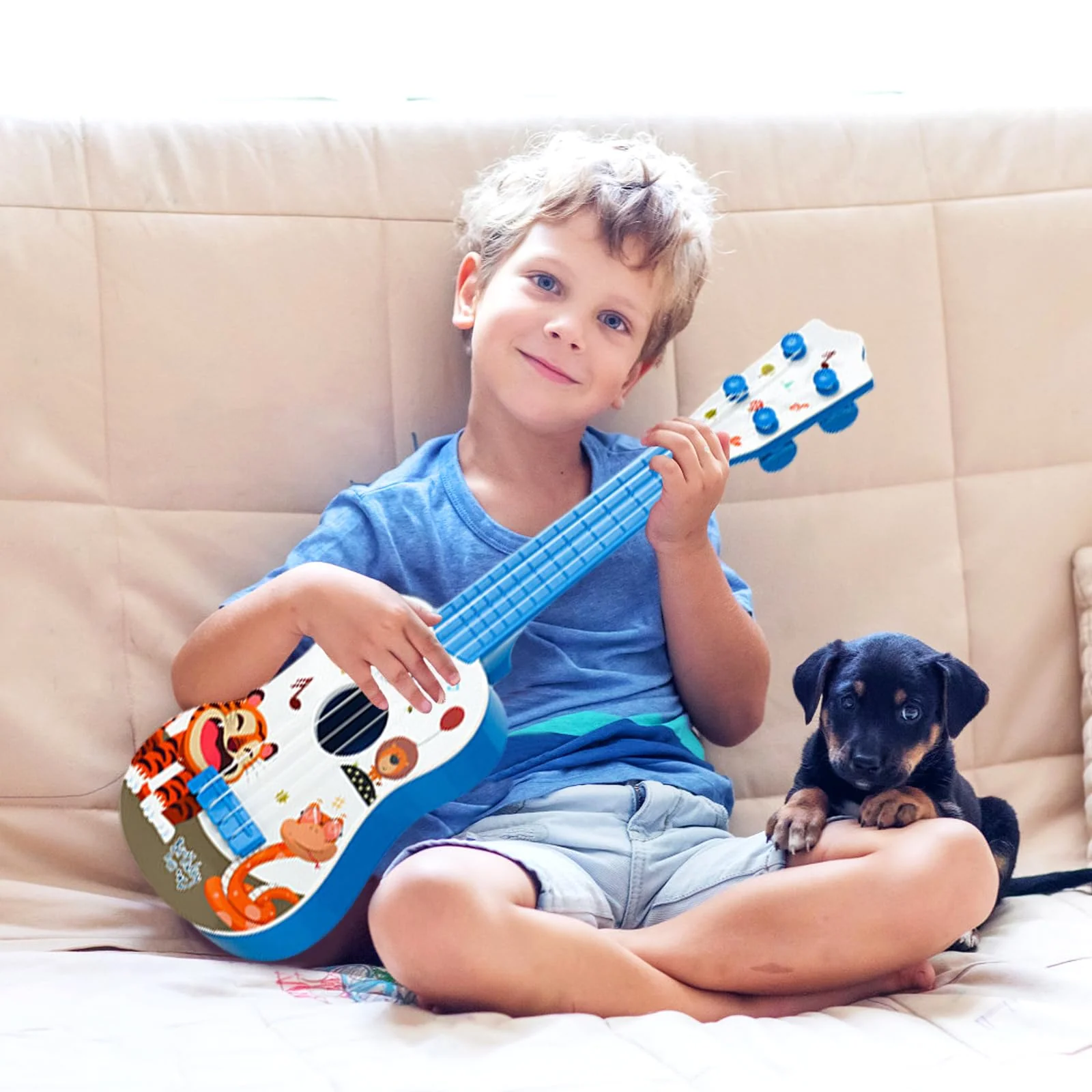 Gitarre für Kinder, 41cm Mini Gitarre Ukulele Musikspielzeug mit 4 Stimmbare Saiten, Gitarre Instrumente Spielzeug Musik Lernspielzeug Für Kleinkinder Anfänger Jungen Mädchen Geschenk (Blau) - Image 3