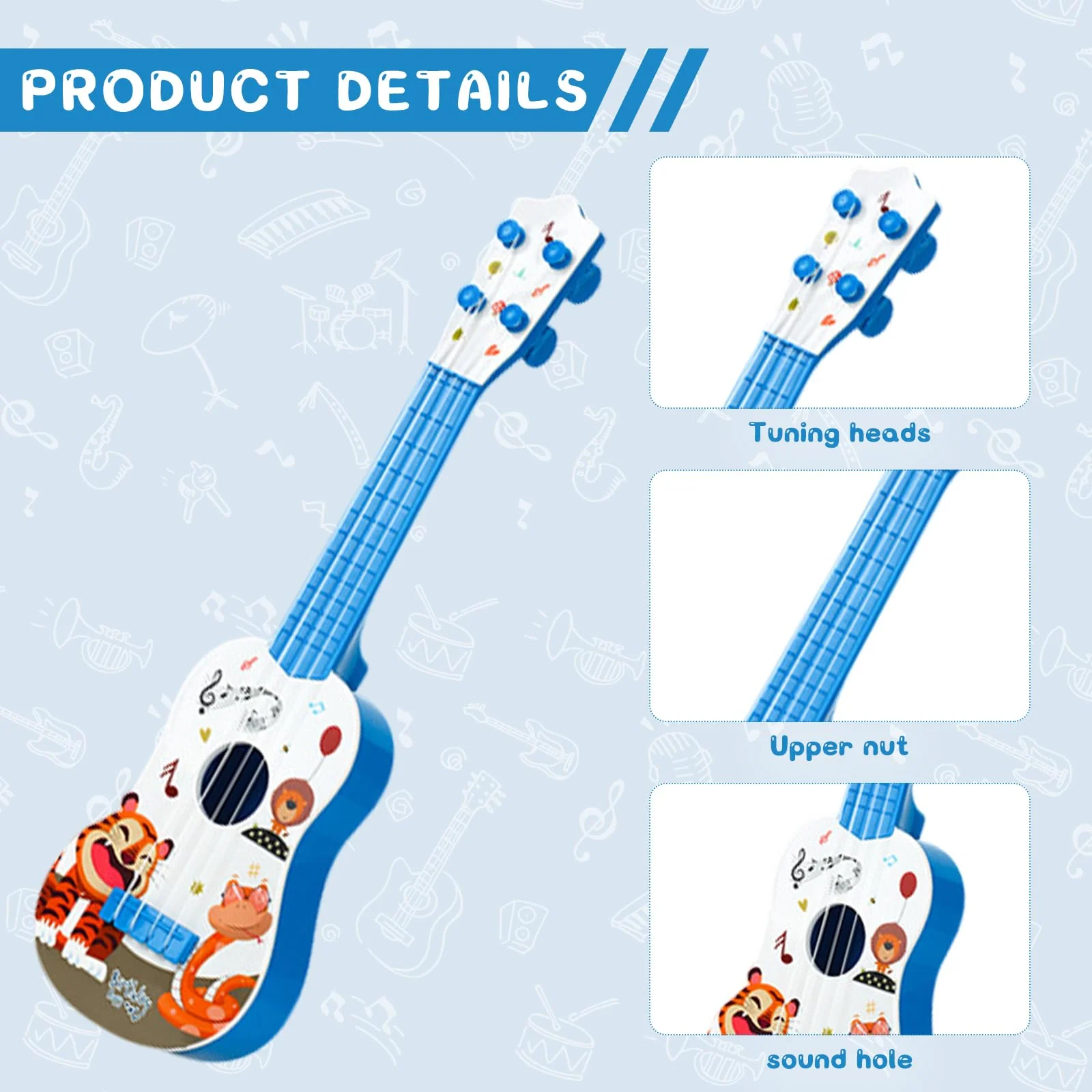 Gitarre für Kinder, 41cm Mini Gitarre Ukulele Musikspielzeug mit 4 Stimmbare Saiten, Gitarre Instrumente Spielzeug Musik Lernspielzeug Für Kleinkinder Anfänger Jungen Mädchen Geschenk (Blau) - Image 4