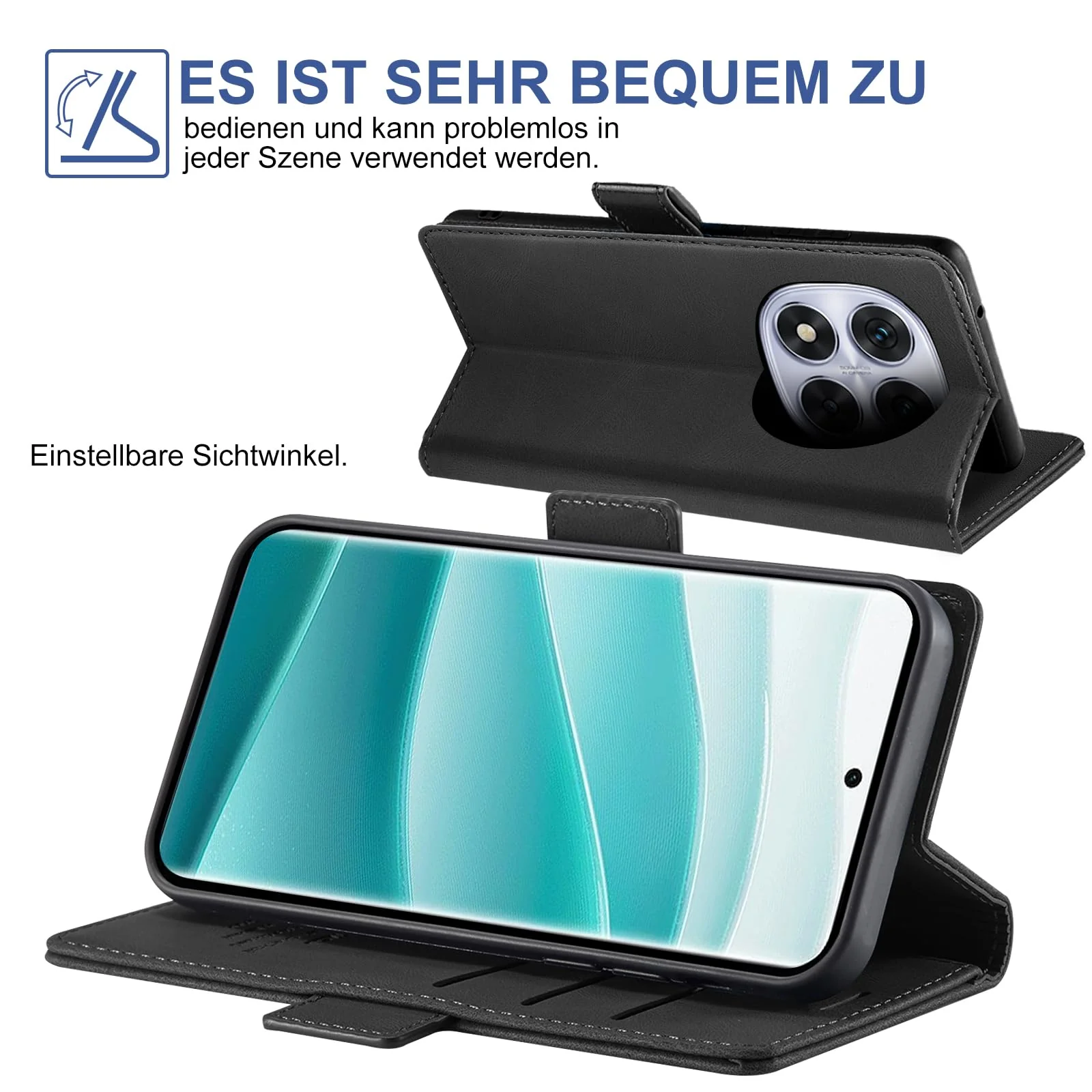 Giyer für Xiaomi Redmi Note 14 Pro Hülle mit Schutzfolie, Handyhülle Redmi Note 14 Pro 5G PU Leder Wallet Flip Case, Schutzhülle Redmi Note 14 Pro Klapphülle mit Kartenfach Standfunktion (Schwarz) - Image 2