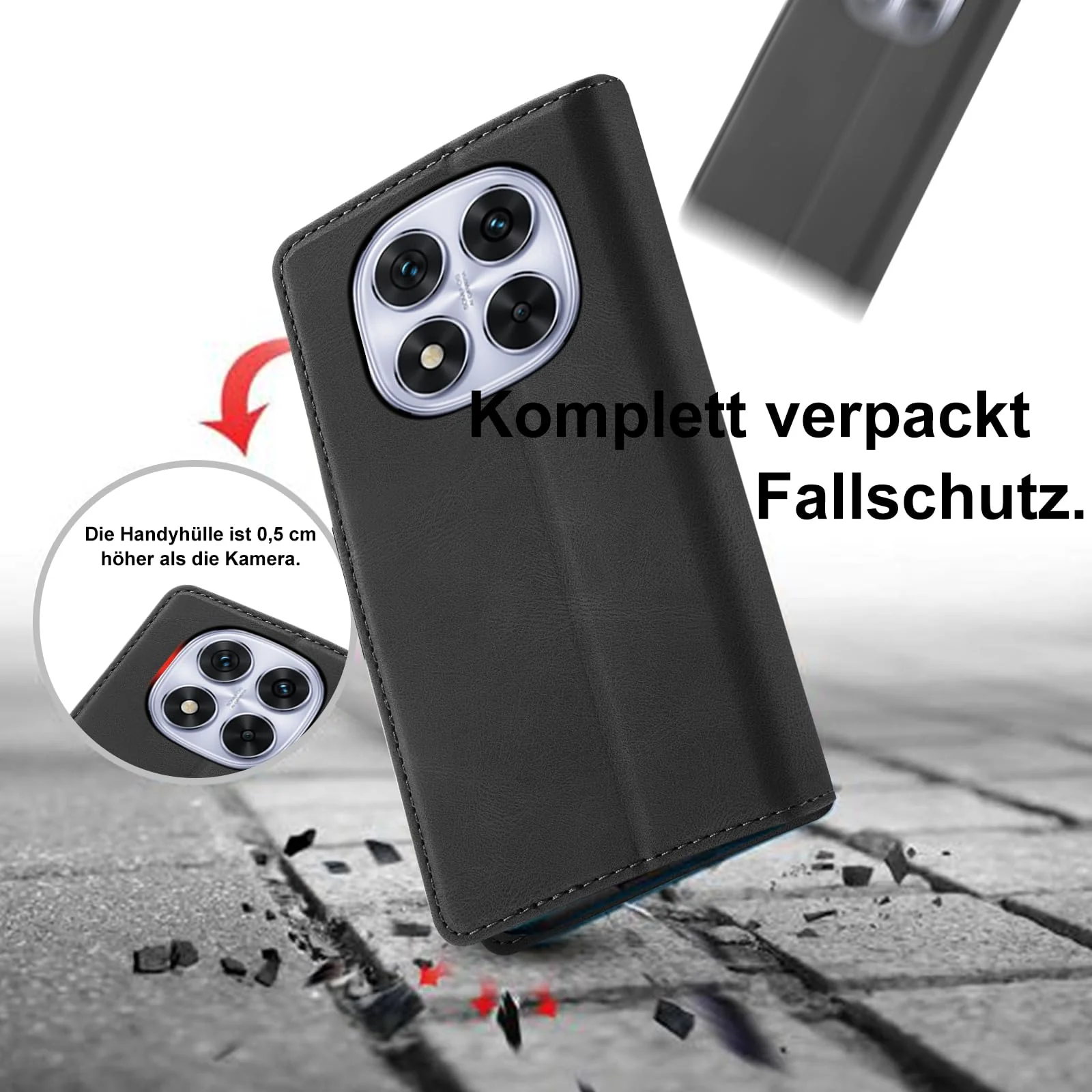 Giyer für Xiaomi Redmi Note 14 Pro Hülle mit Schutzfolie, Handyhülle Redmi Note 14 Pro 5G PU Leder Wallet Flip Case, Schutzhülle Redmi Note 14 Pro Klapphülle mit Kartenfach Standfunktion (Schwarz) - Image 3