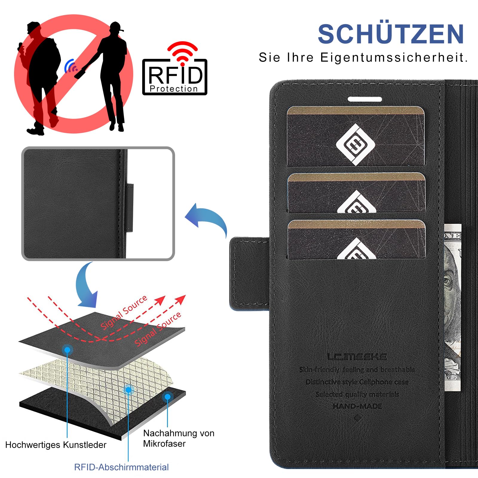 Giyer für Xiaomi Redmi Note 14 Pro Hülle mit Schutzfolie, Handyhülle Redmi Note 14 Pro 5G PU Leder Wallet Flip Case, Schutzhülle Redmi Note 14 Pro Klapphülle mit Kartenfach Standfunktion (Schwarz) - Image 6