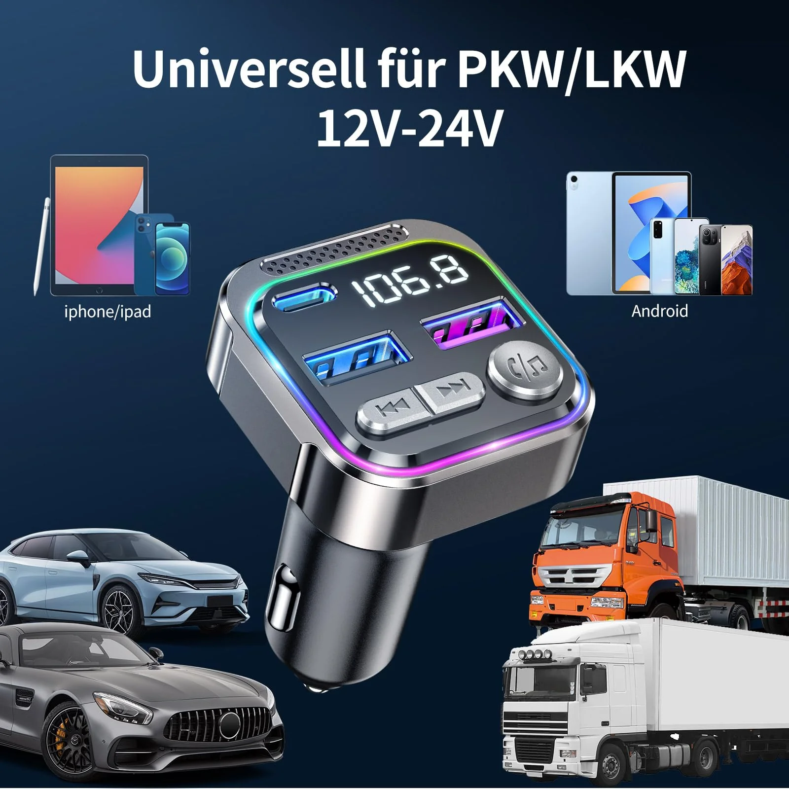GizmoVine Bluetooth Adapter Auto, FM Transmitter, Car Radio Zigarettenanzünder, USB C QC PD 36W, Freisprecheinrichtung für Auto, 12V 24V Bloototh Stecker KFZ Adapter Handy Autoradio, MP3 Musik Player - Image 2