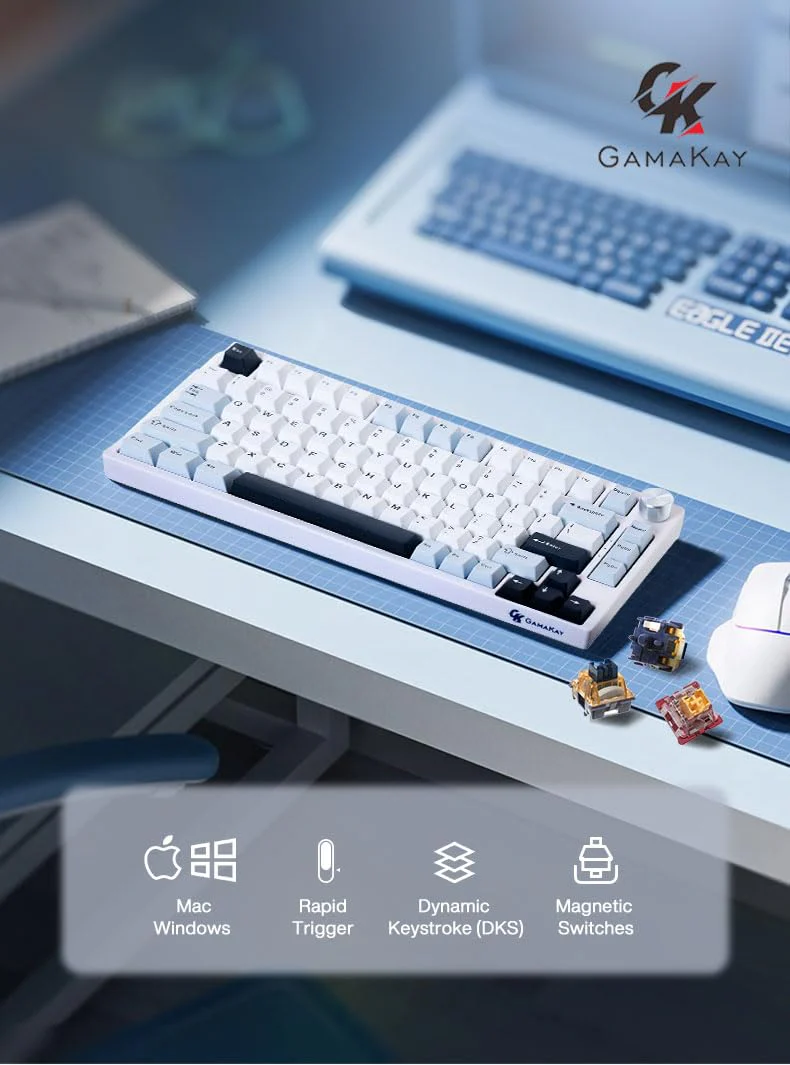 GK GAMAKAY TK75 HE Hall Effect Rapid Trigger Mechanische Tastatur, Magnetschalter Tastatur, Bluetooth/2.4GHz/Wired RGB PBT Tastenkappen Hot-Swap-fähig Gaming Tastatur (Weiß-Phoenix Switch) - Image 10