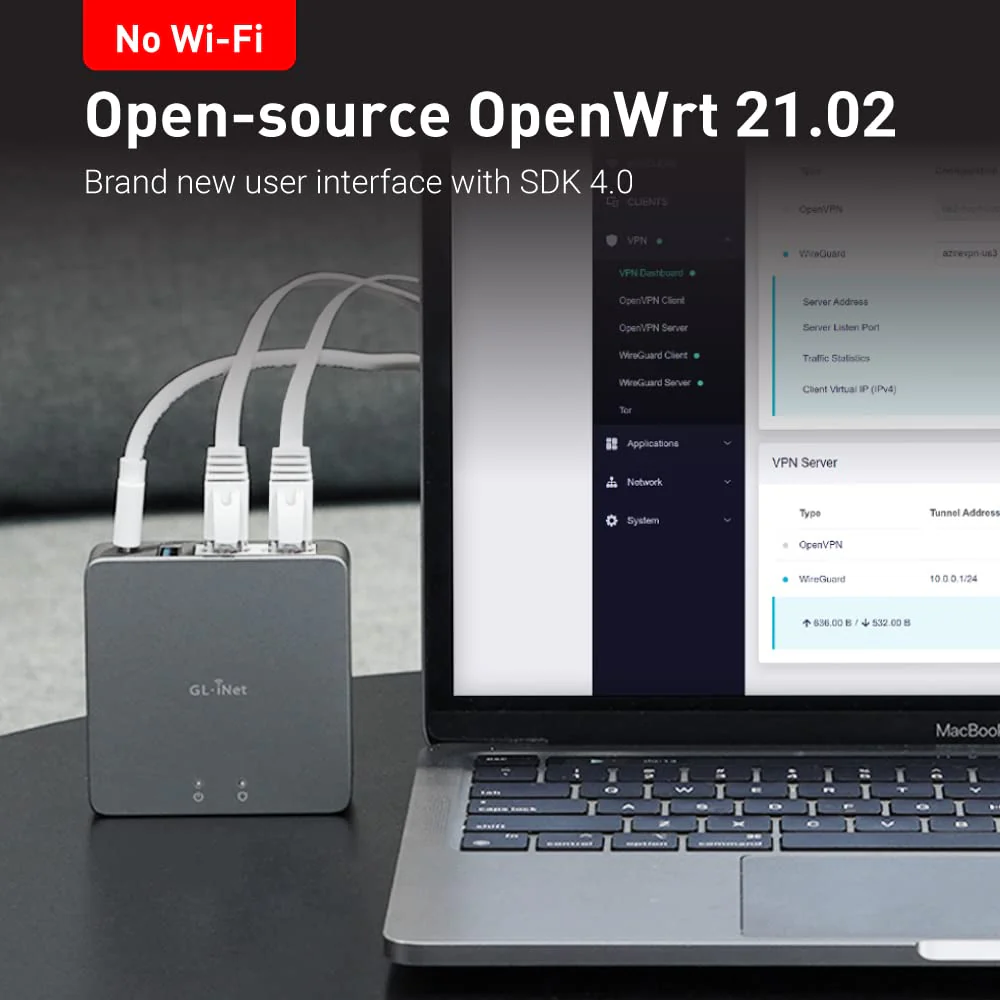 GL.iNet MT2500A (Brume 2) Mini-VPN-Sicherheitsgateway für Heimbüro und Remote-Arbeit, Hosting von VPN-Server und -Client, VPN-Kaskadierung, 2,5-G-WAN, *KEIN WLAN* (Gehäuse Aluminiumlegierung) - Image 5